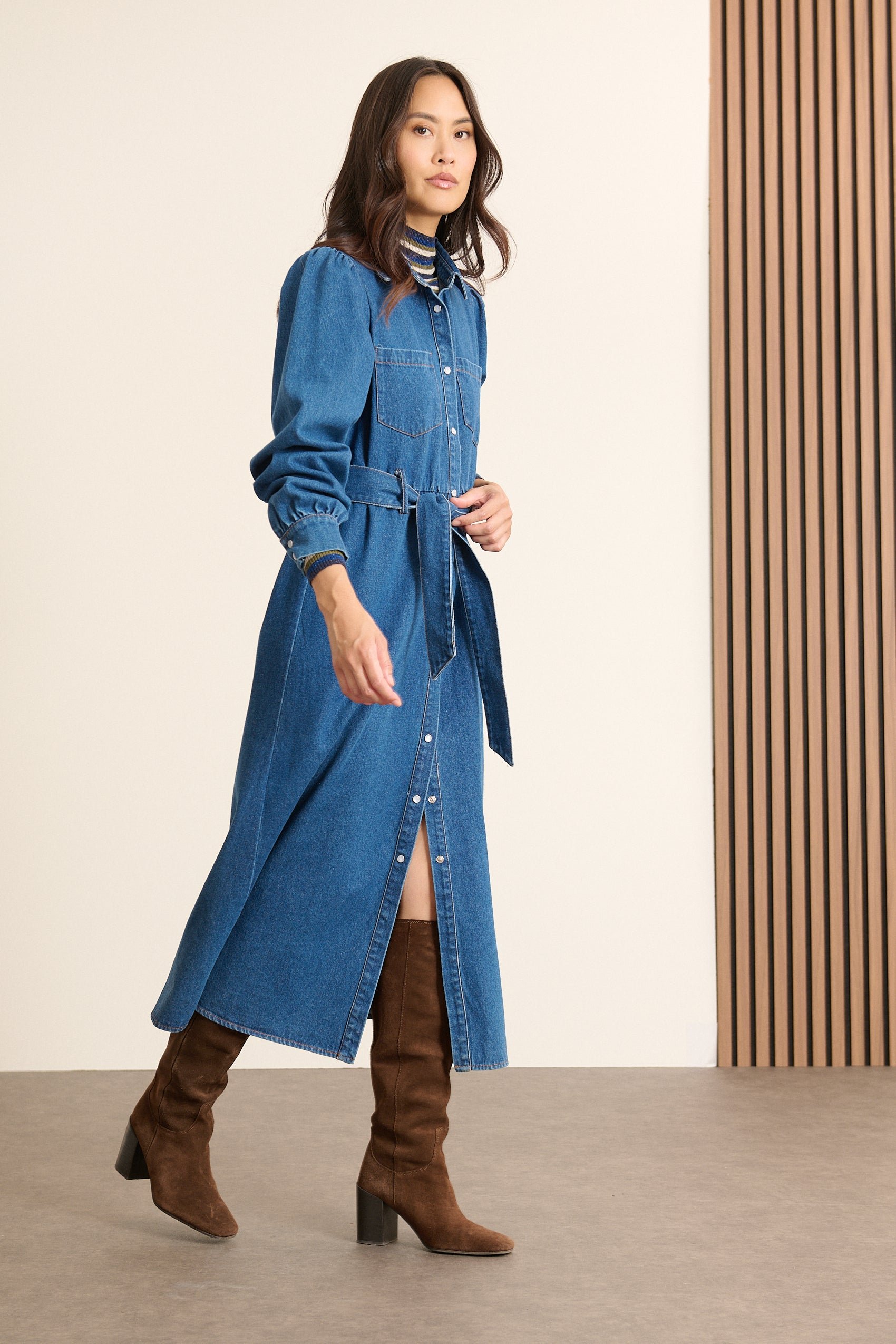 Long-sleeved denim shirt dress GARANCE PARIS Blue