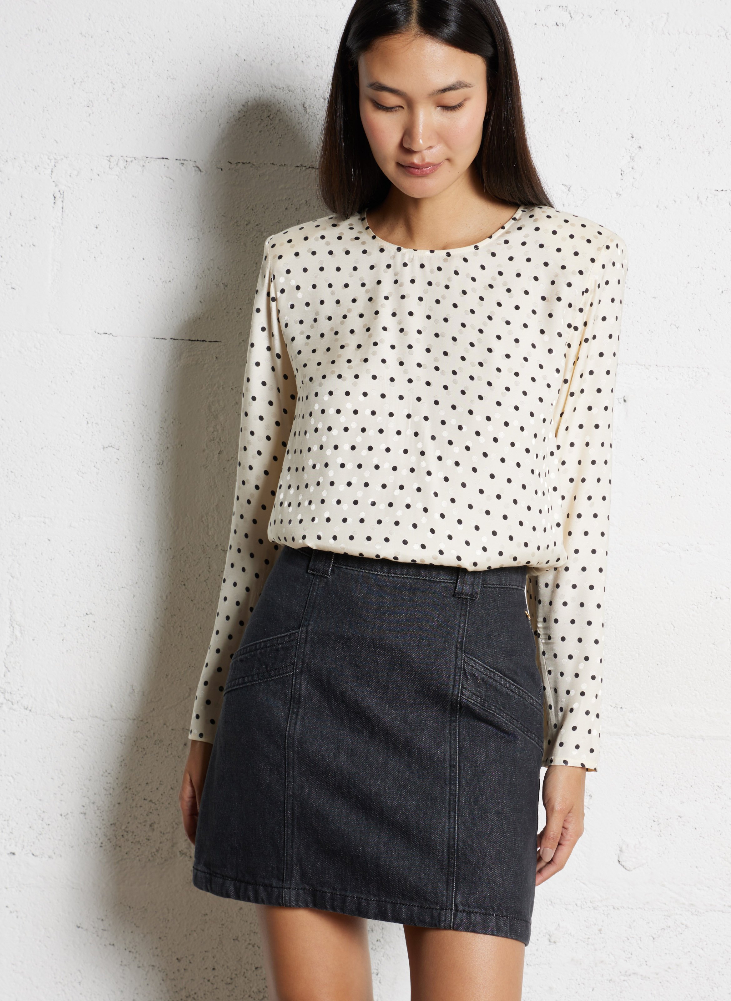 Polka dot round neck top DES PETITS HAUTS White