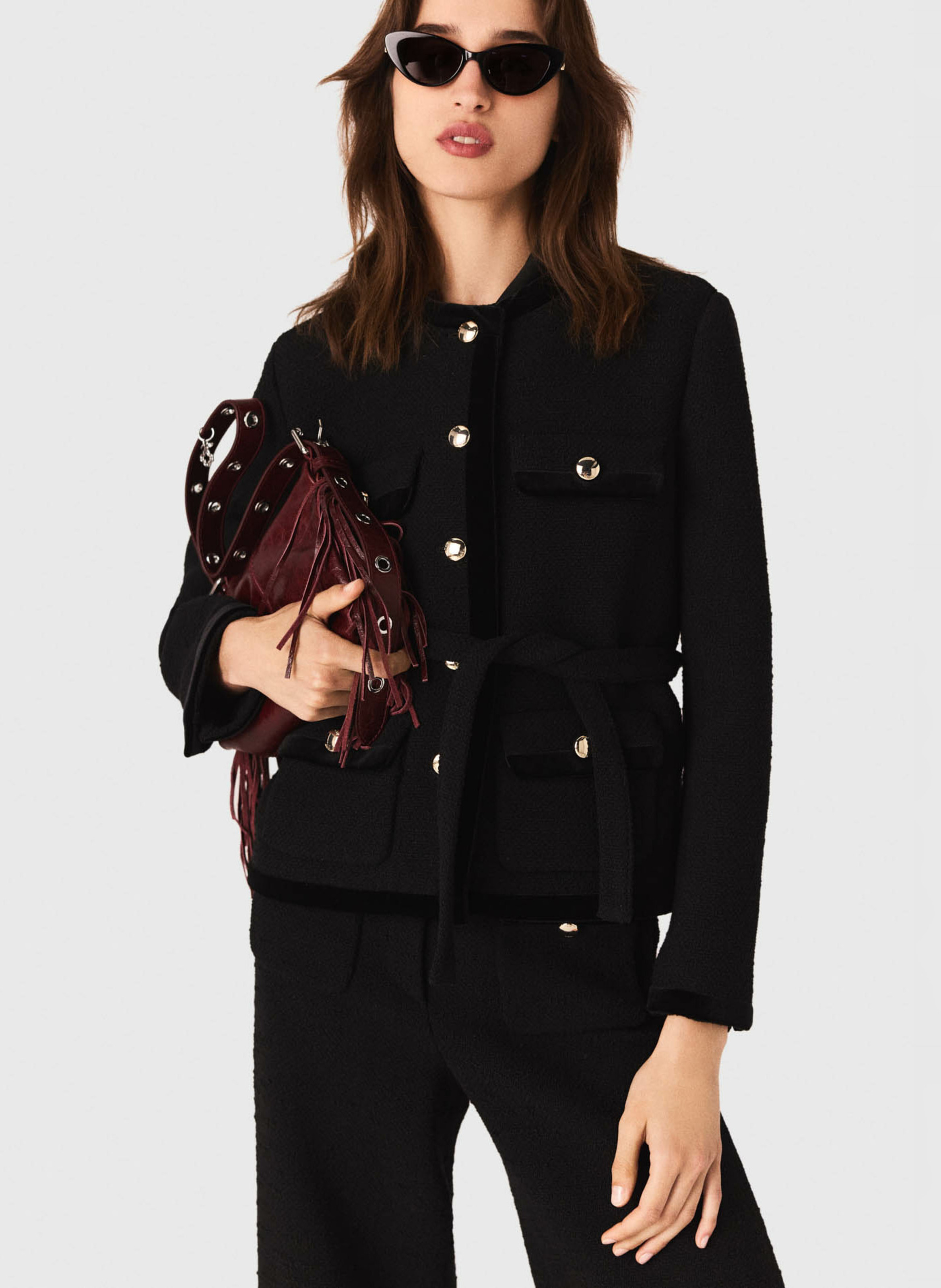 Veste tailleur ceinturée à boutons MAJE Noir