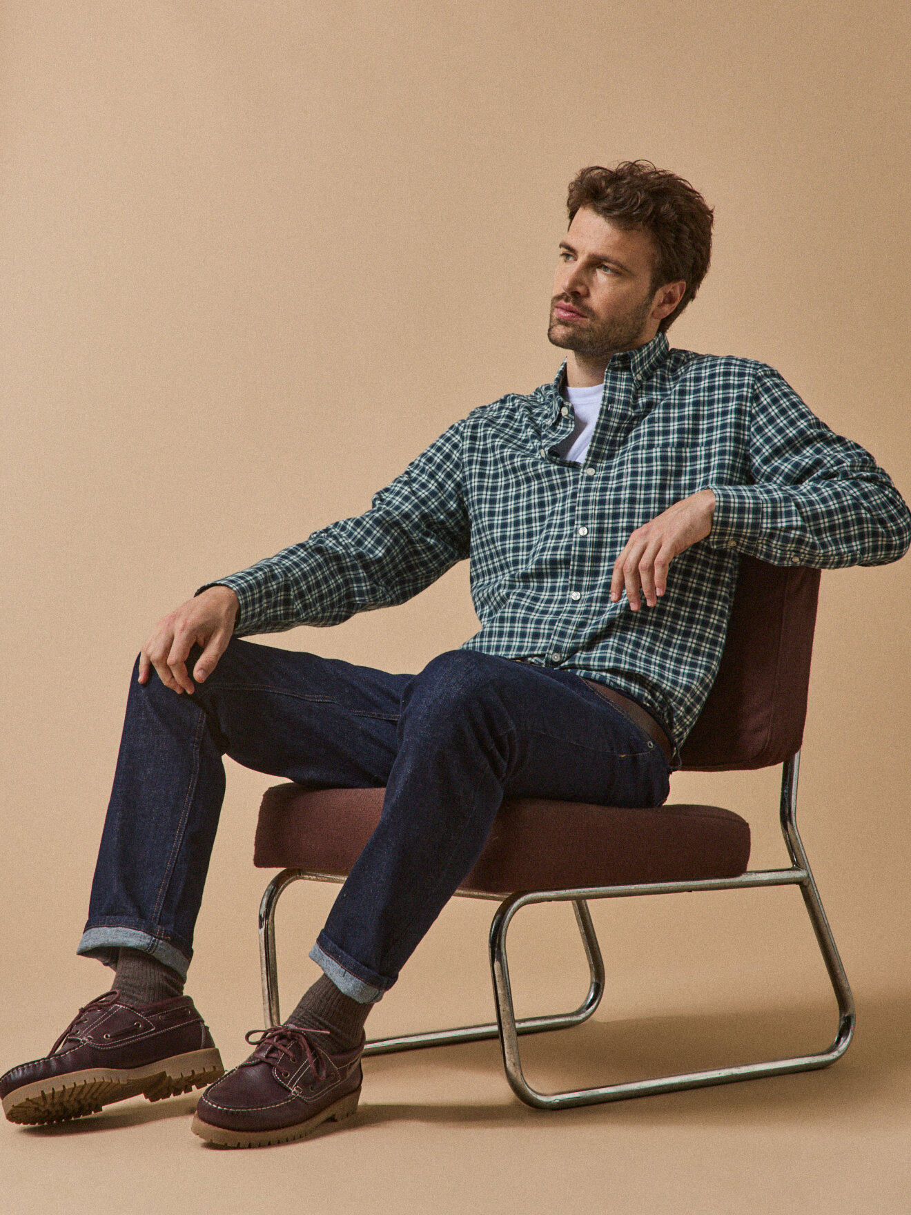 Flannel shirt with contemporary cut and check pattern CYRILLUS Blue