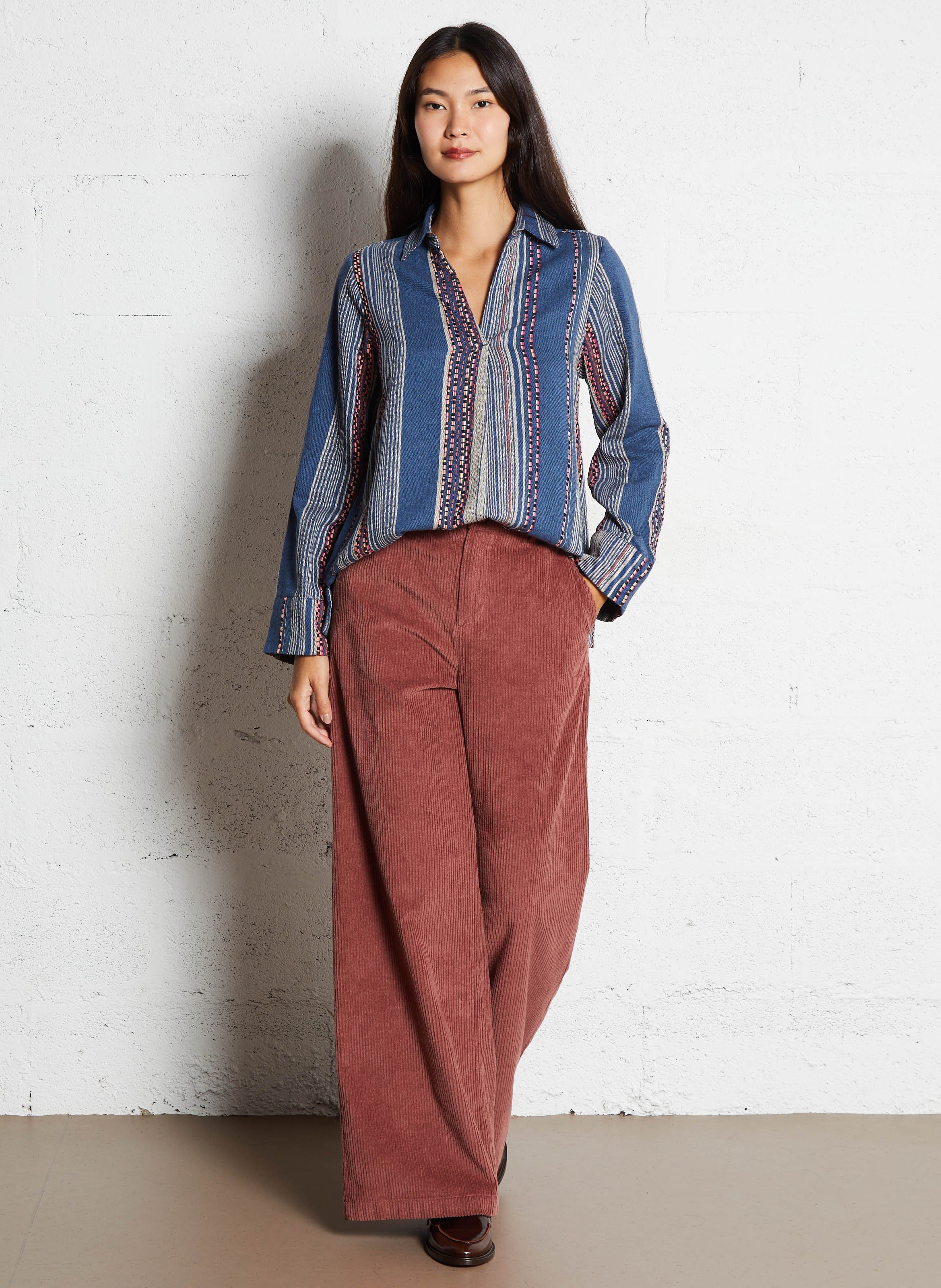 Wide-leg cotton-blend corduroy pants PETITE MENDIGOTE Pink