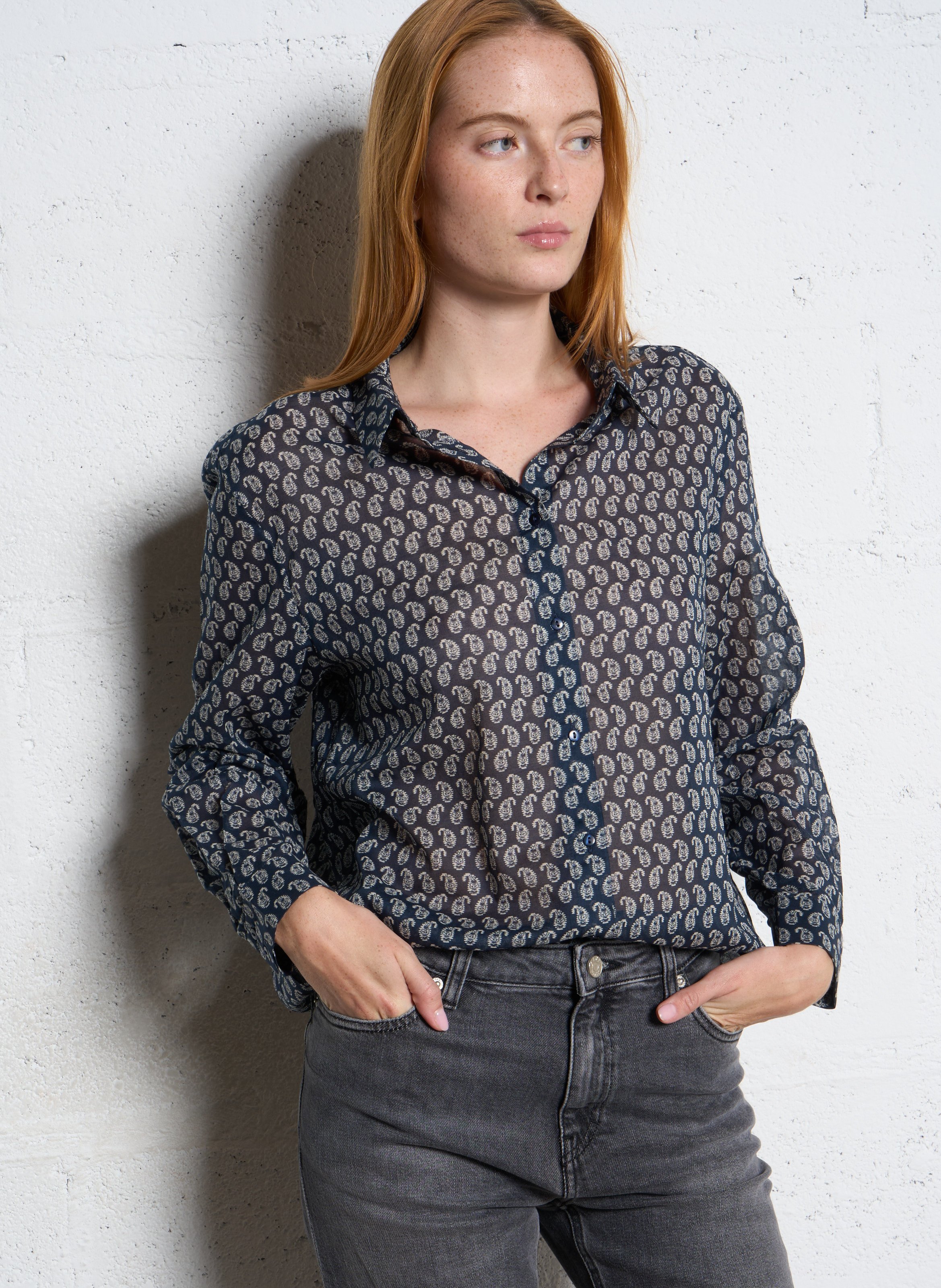 Chemise droite col classique en coton MAISON 123 Bleu