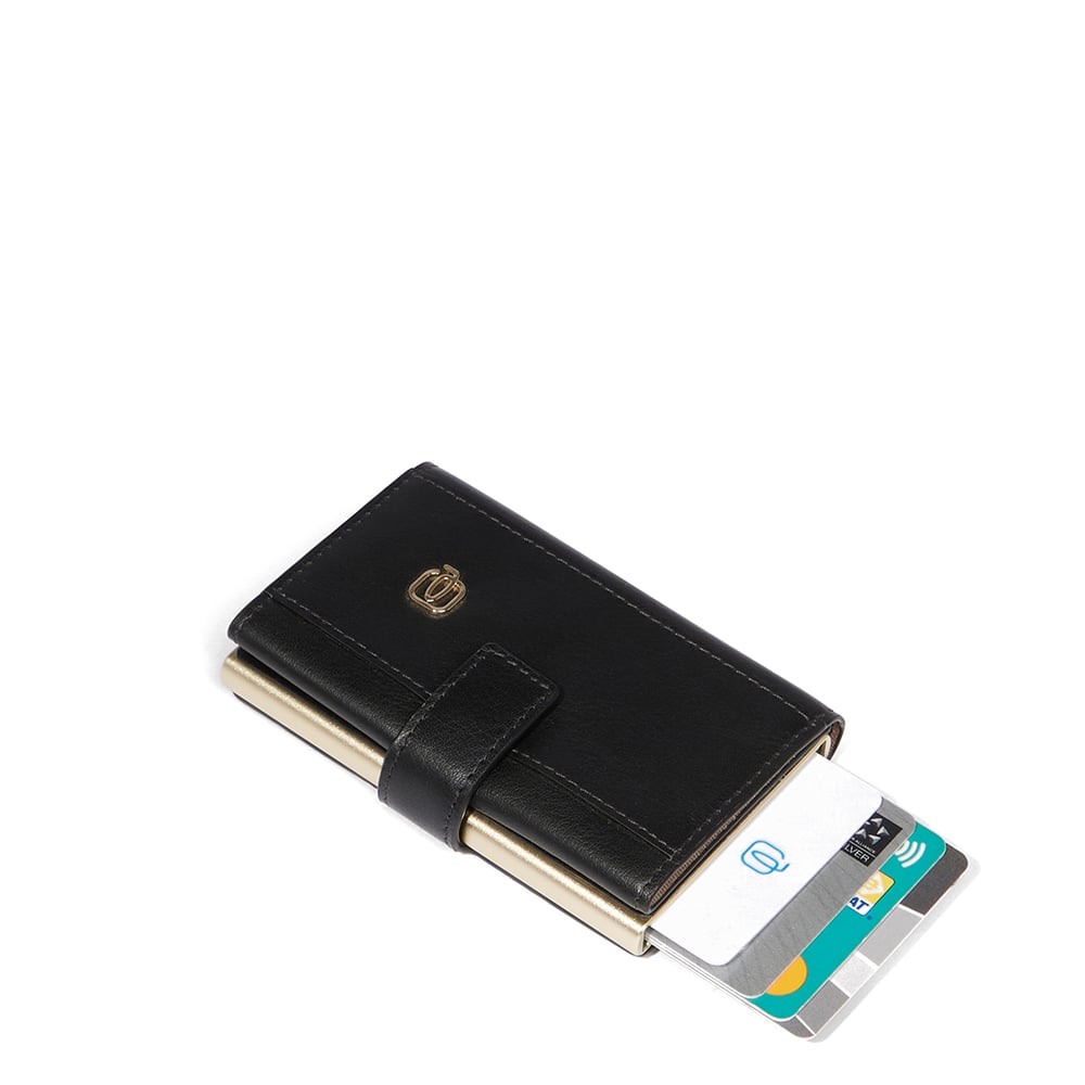 Automatic flap card holder in leather and metal with RFID protection PIQUADRO