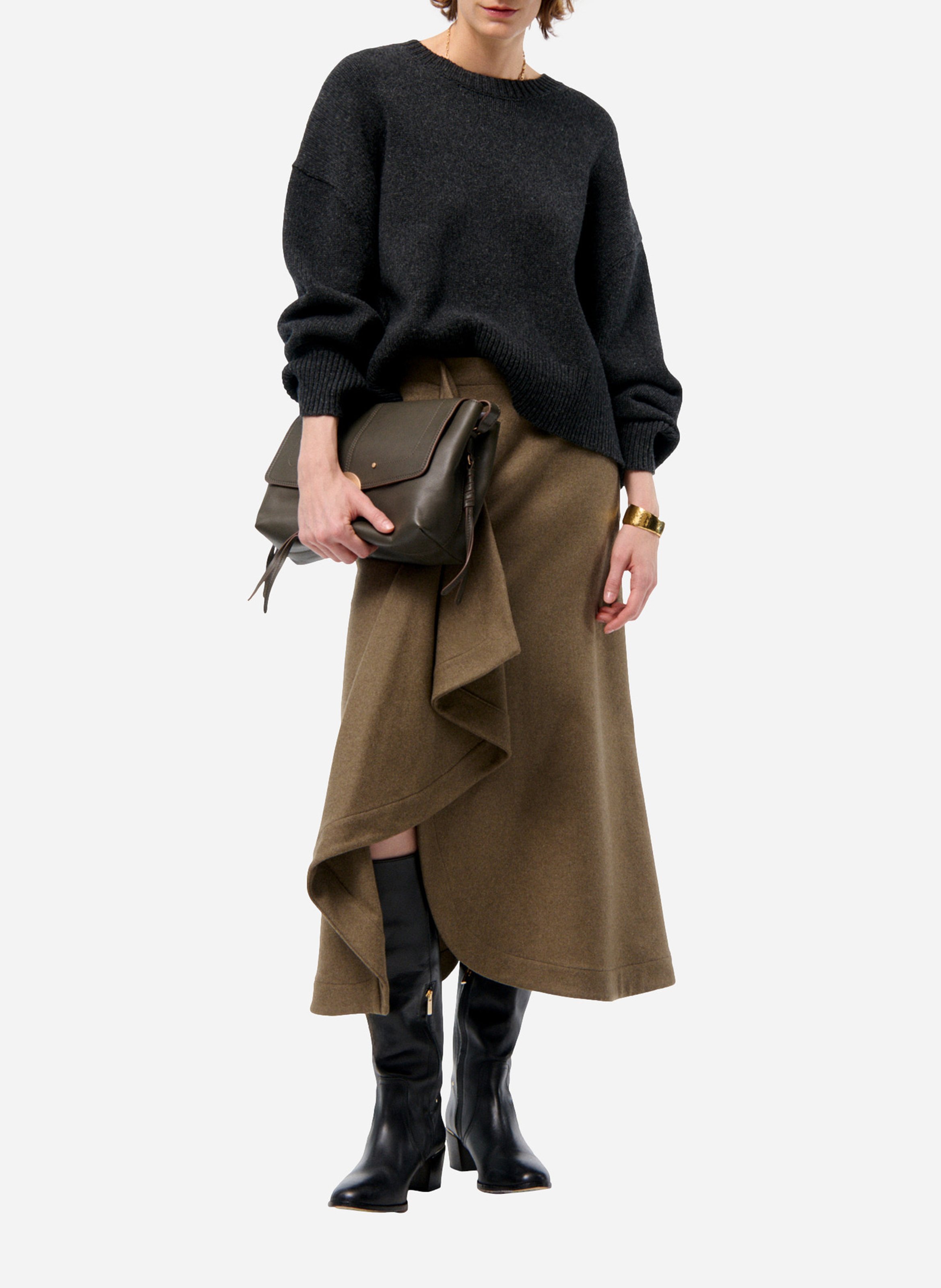 Jupe midi en laine mélangée VANESSA BRUNO Vert