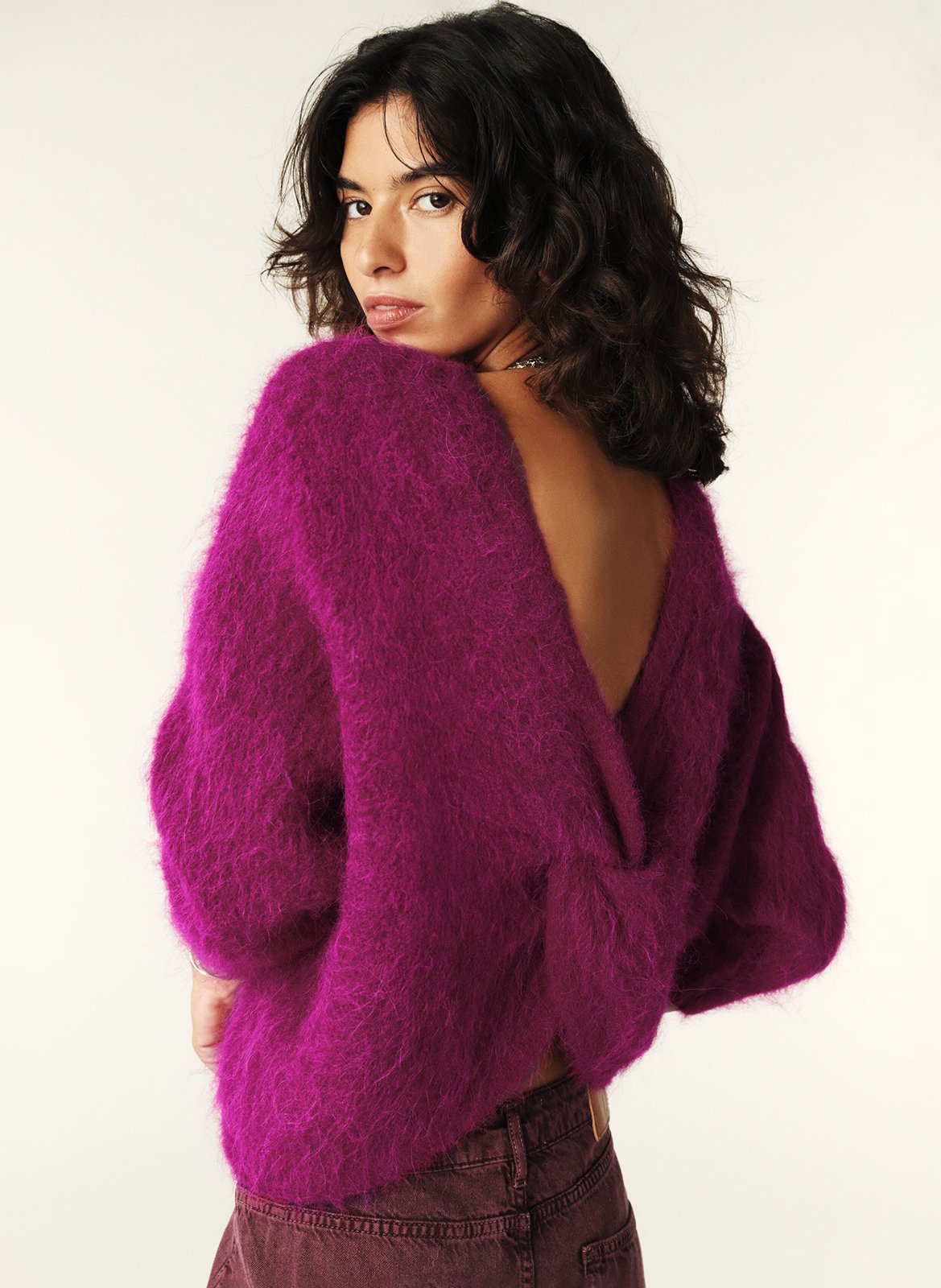 Pull col rond en alpaga mélangée BA&SH Rose