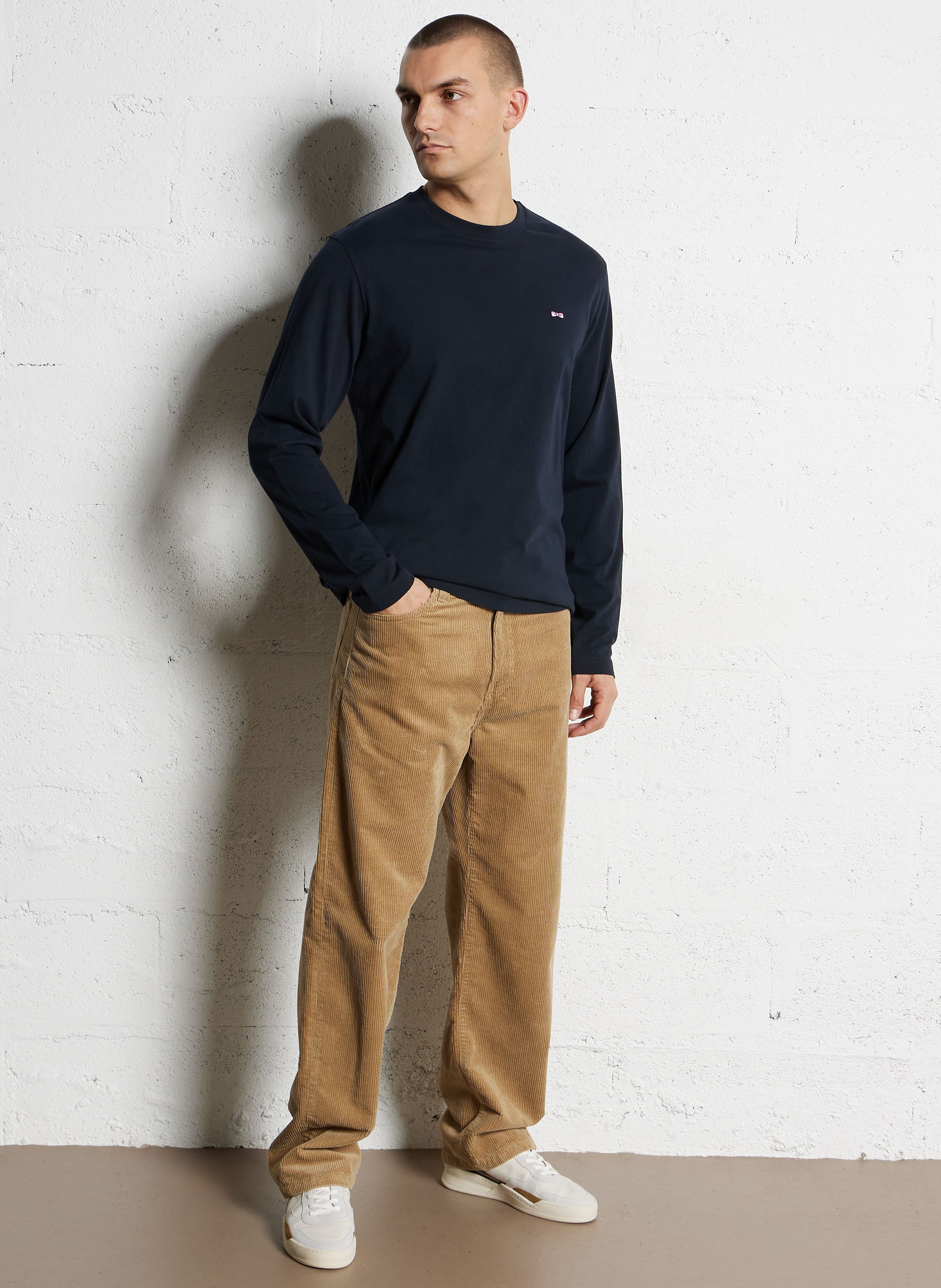 Tee-shirt droit col rond brodé en coton EDEN PARK Bleu