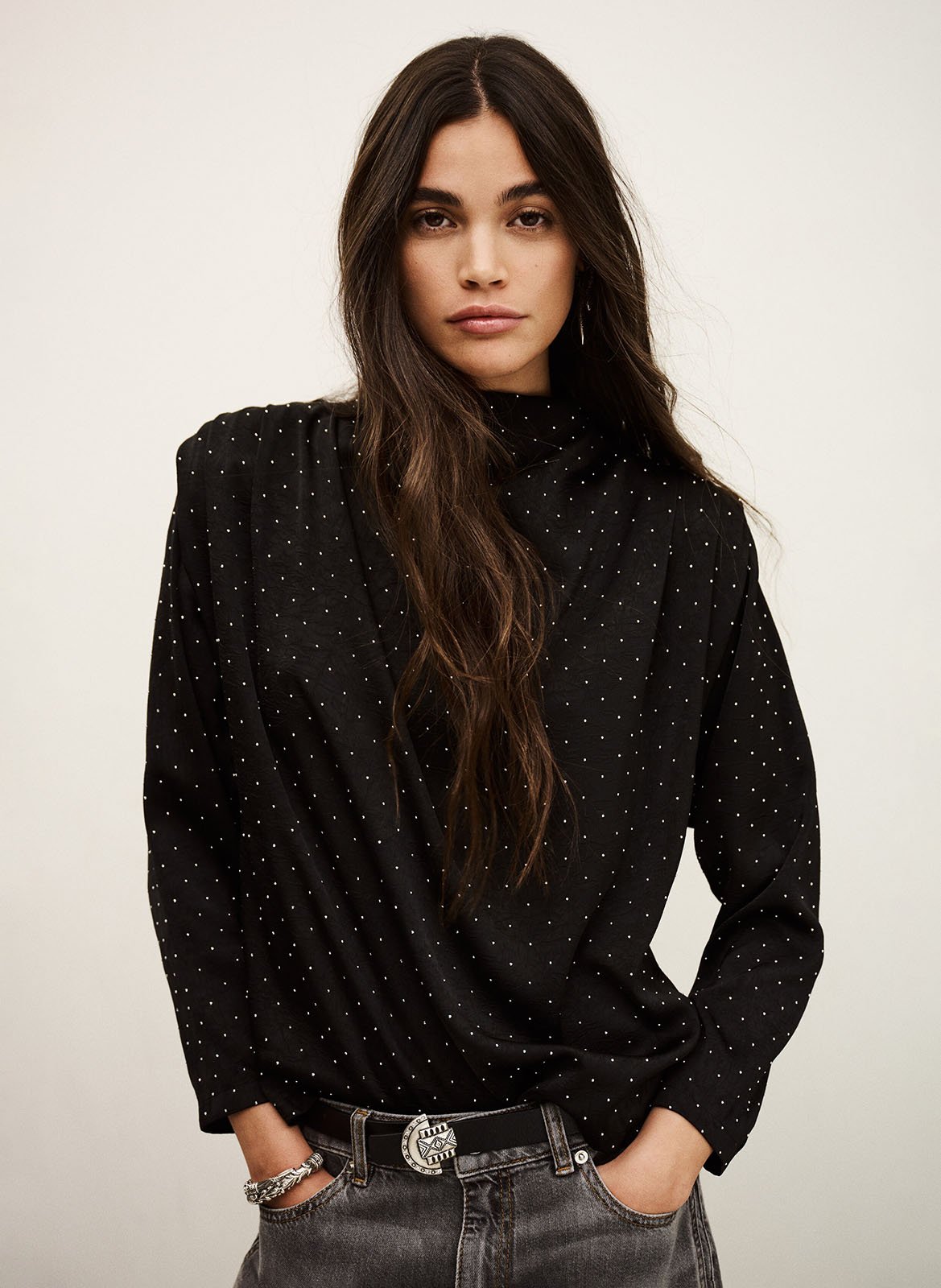 Top met hoge kraag en studs BA&SH Zwart