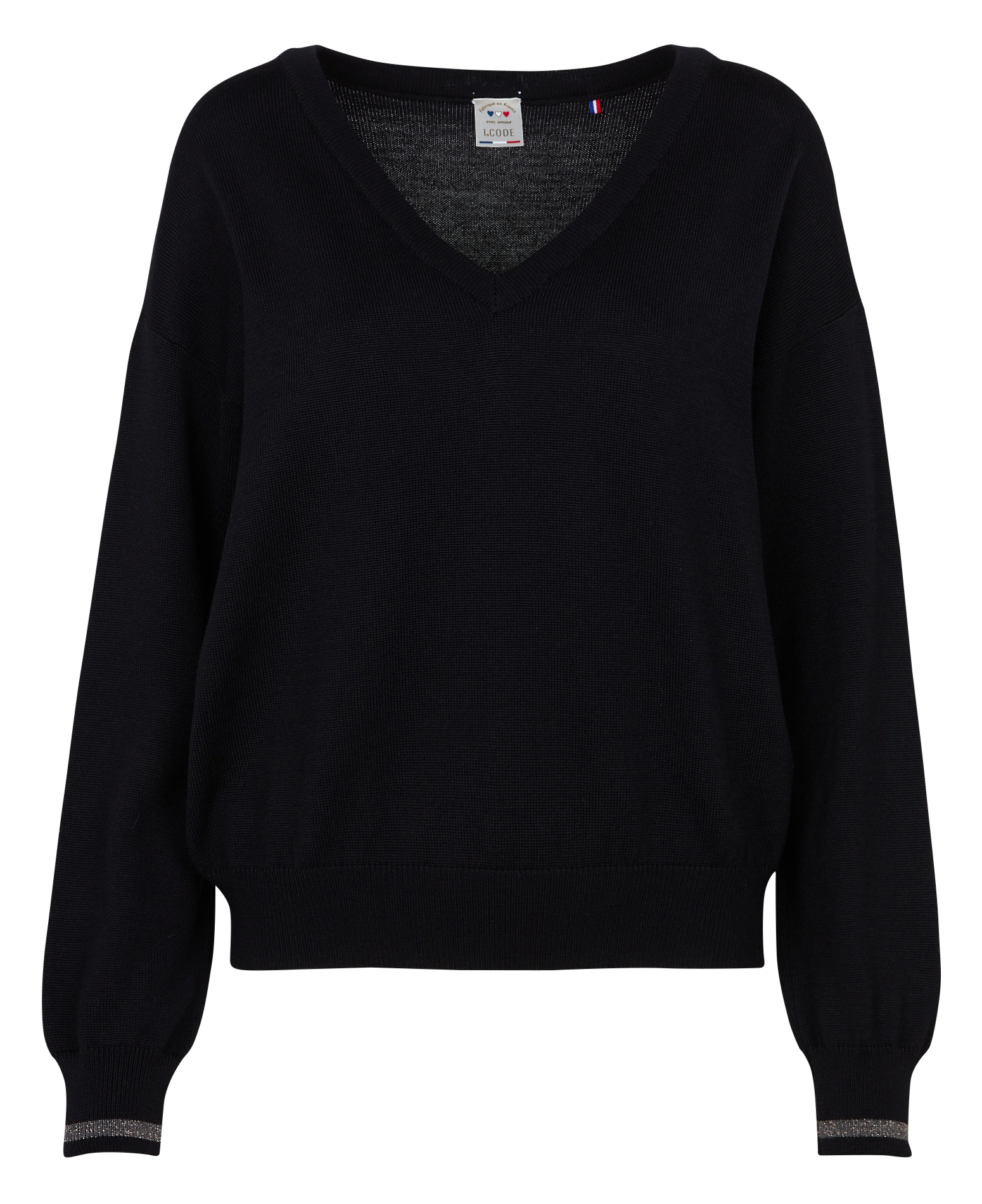 Pull droit col V en laine I CODE Noir