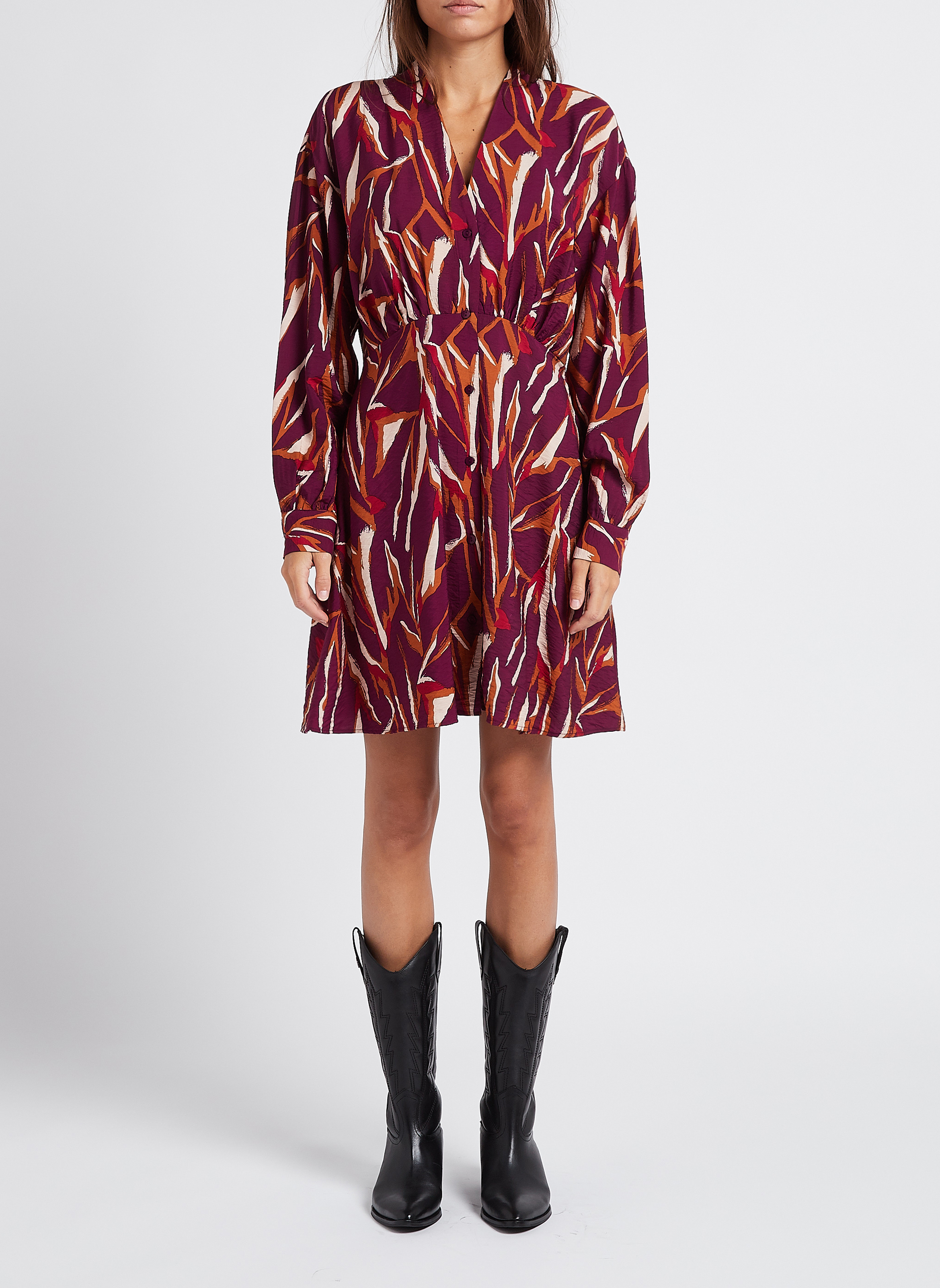 Kurzes, ausgestelltes Hemdblusenkleid mit Print VILA Violett