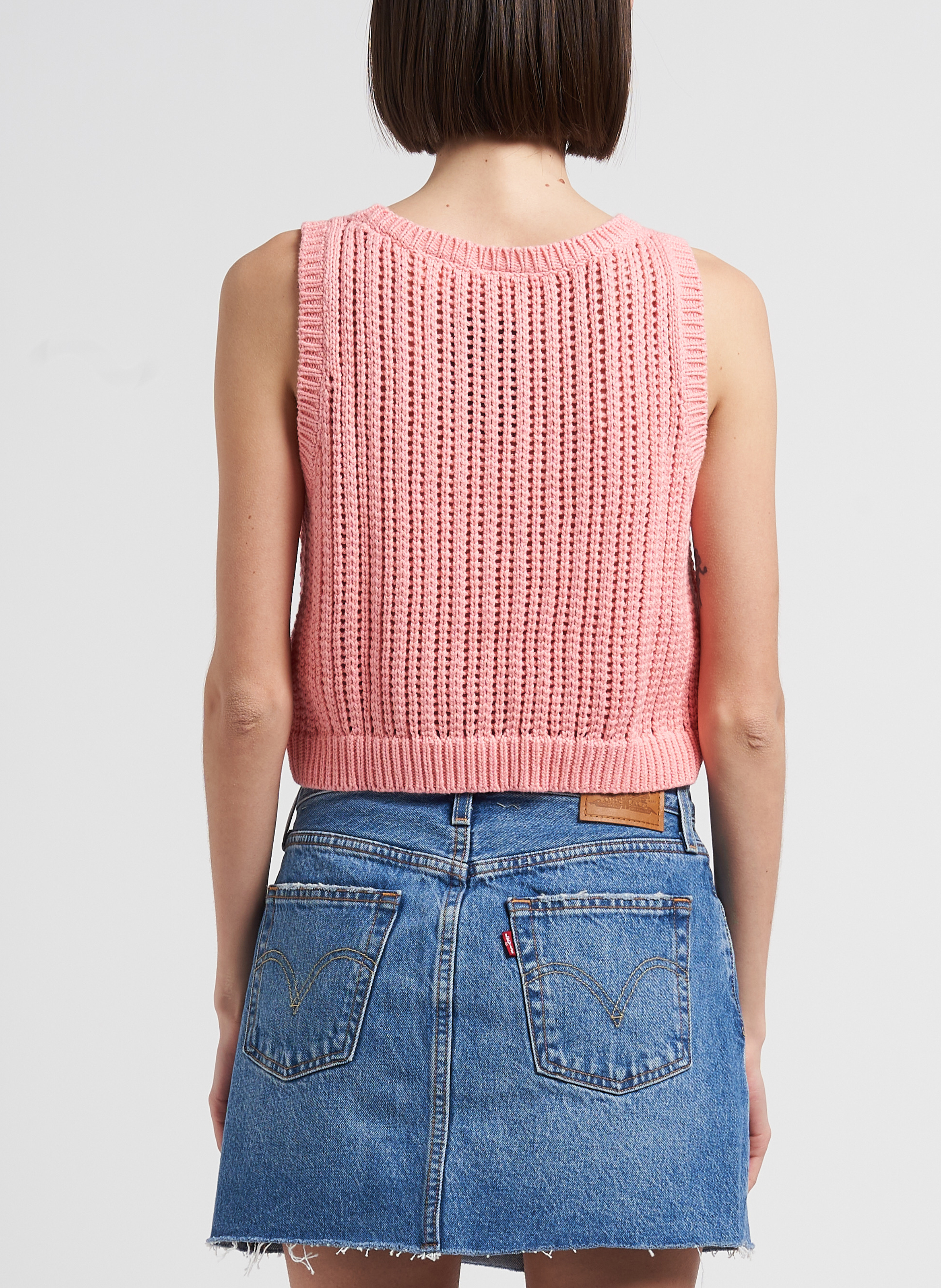 Round-neck openwork knit crop top LEVI'S Red