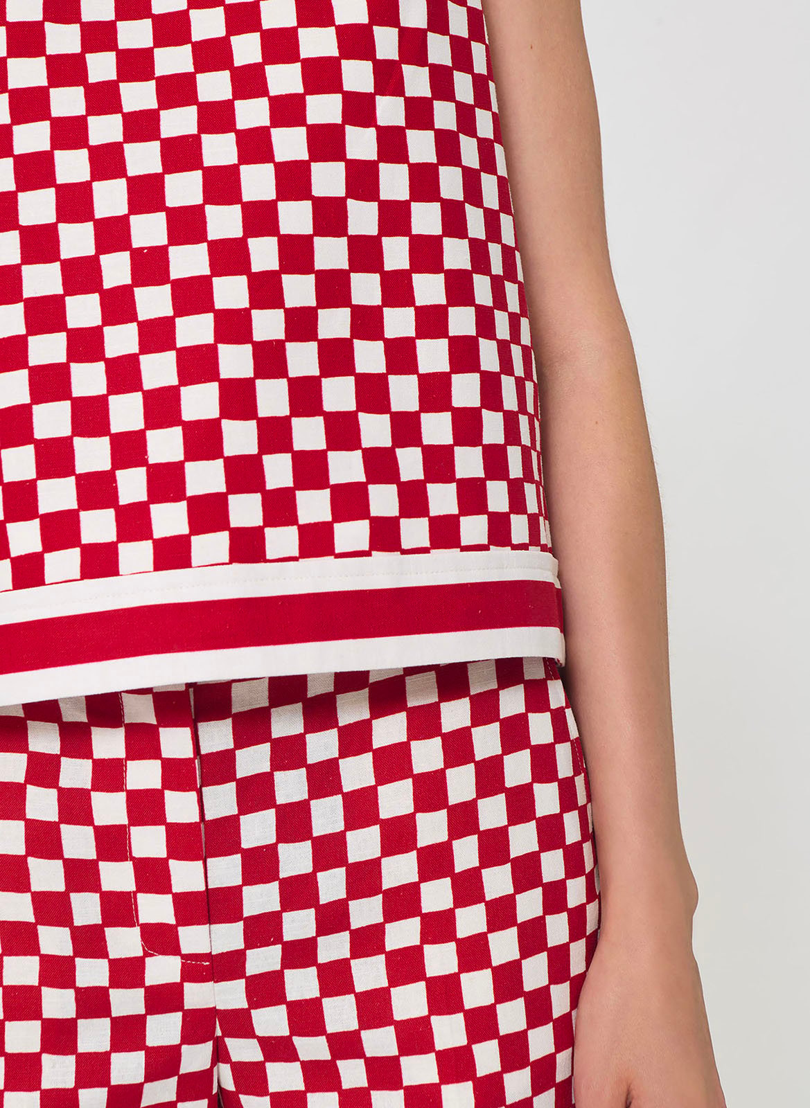 Sleeveless checkered linen blend top TARA JARMON Red