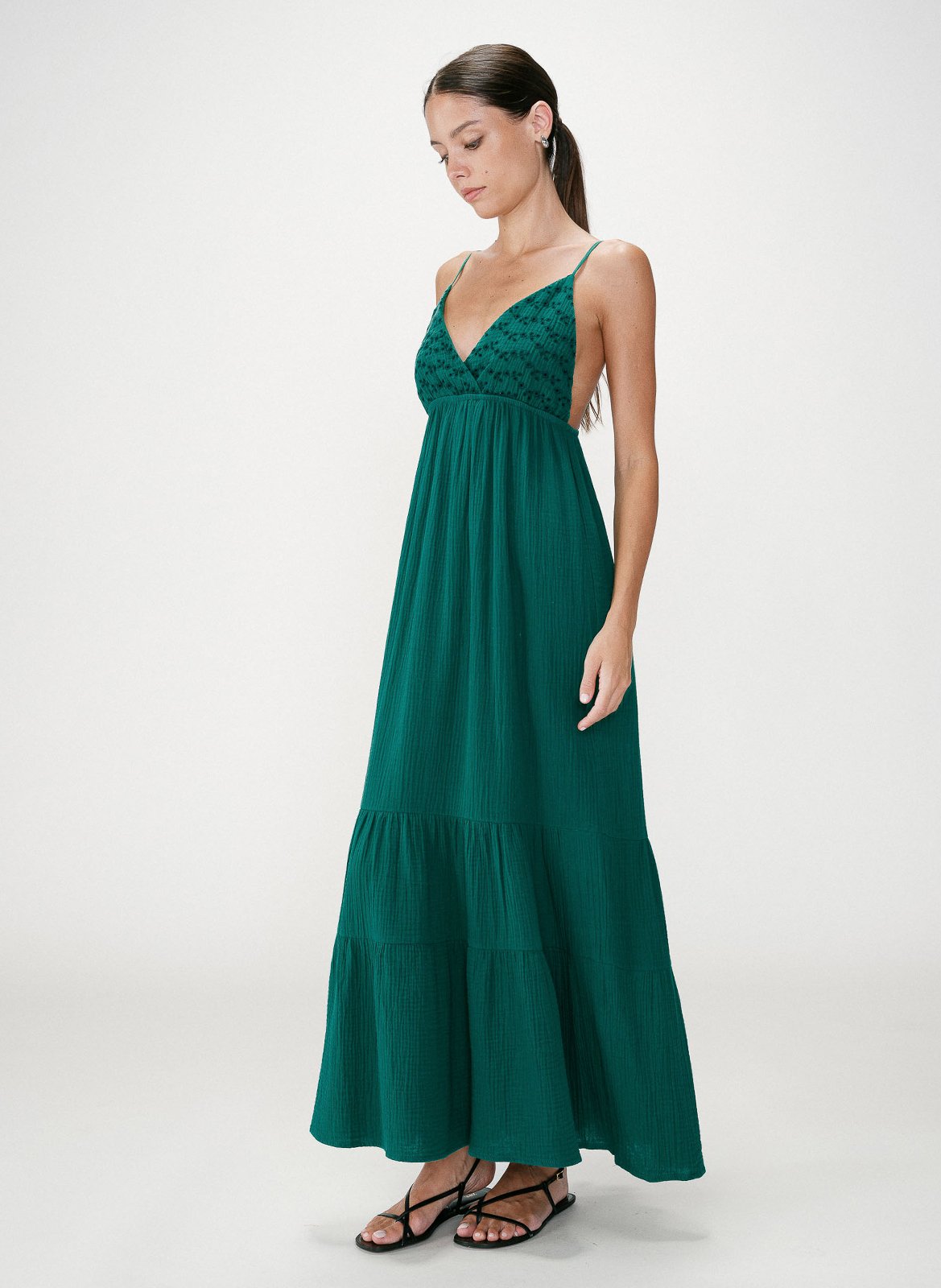 Robe longue décolleté V en coton GRACE ET MILA