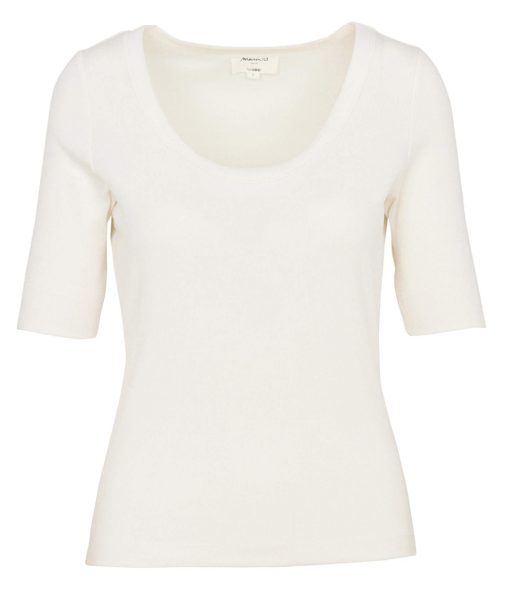 Tee-shirt col rond en coton mélangé Blanc