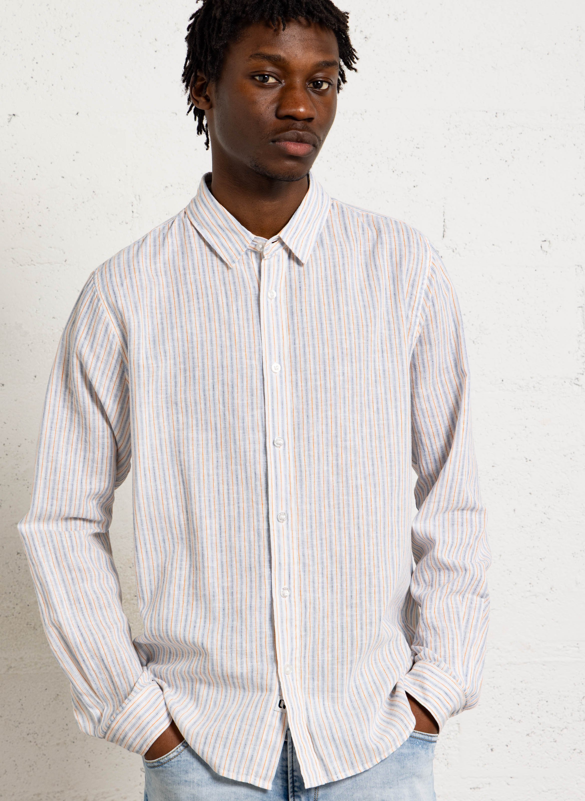 Chemise droite col classique en lin et coton mélangé LE TEMPS DES CERISES Jaune