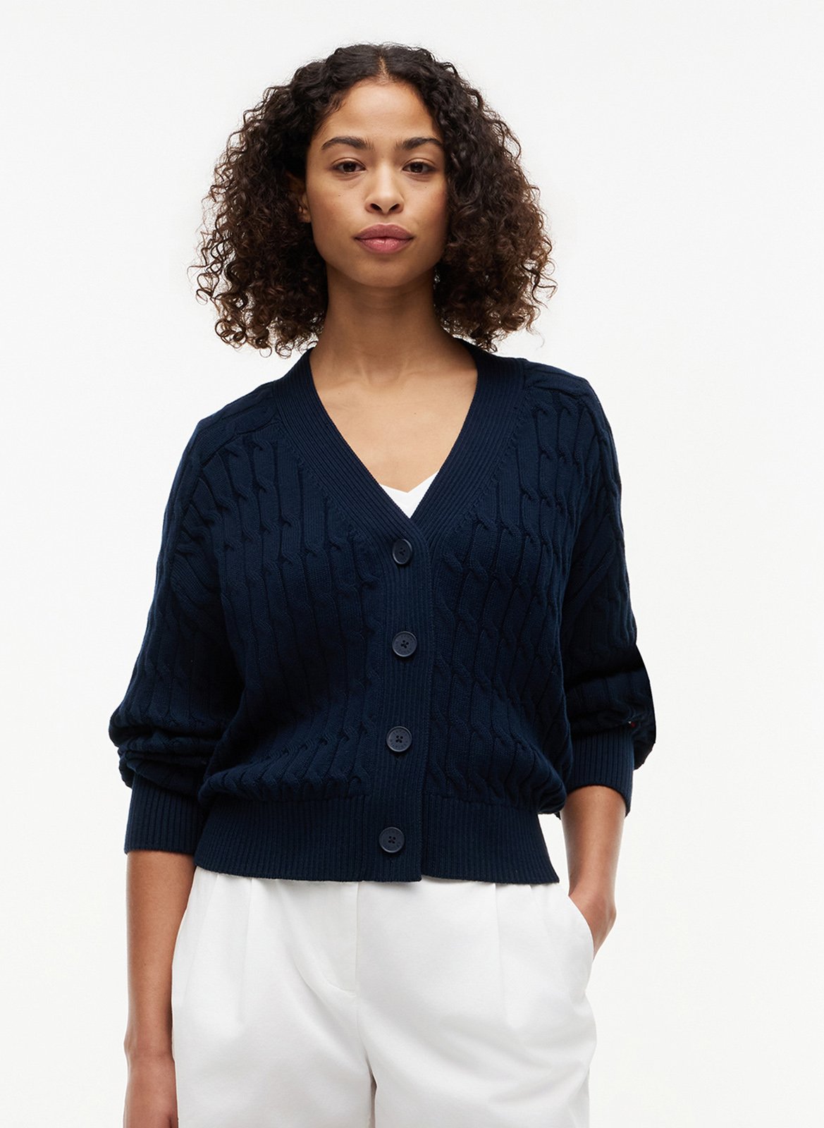 Baumwoll-Strickjacke mit V-Ausschnitt  TOMMY HILFIGER Blau