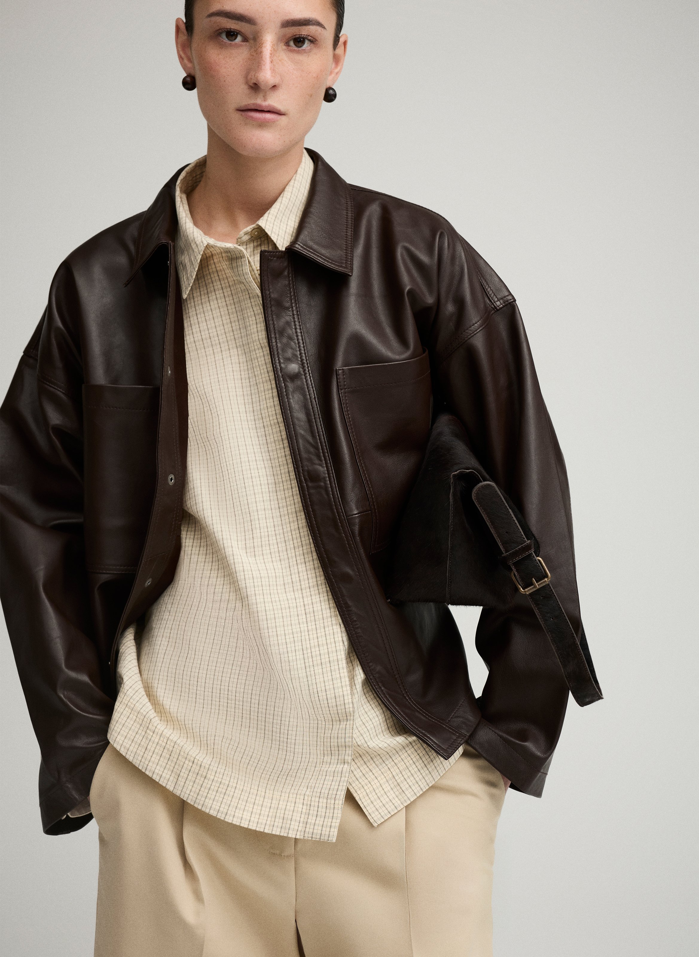 Veste ample boutonnée en cuir  ROUGE EDIT Marron