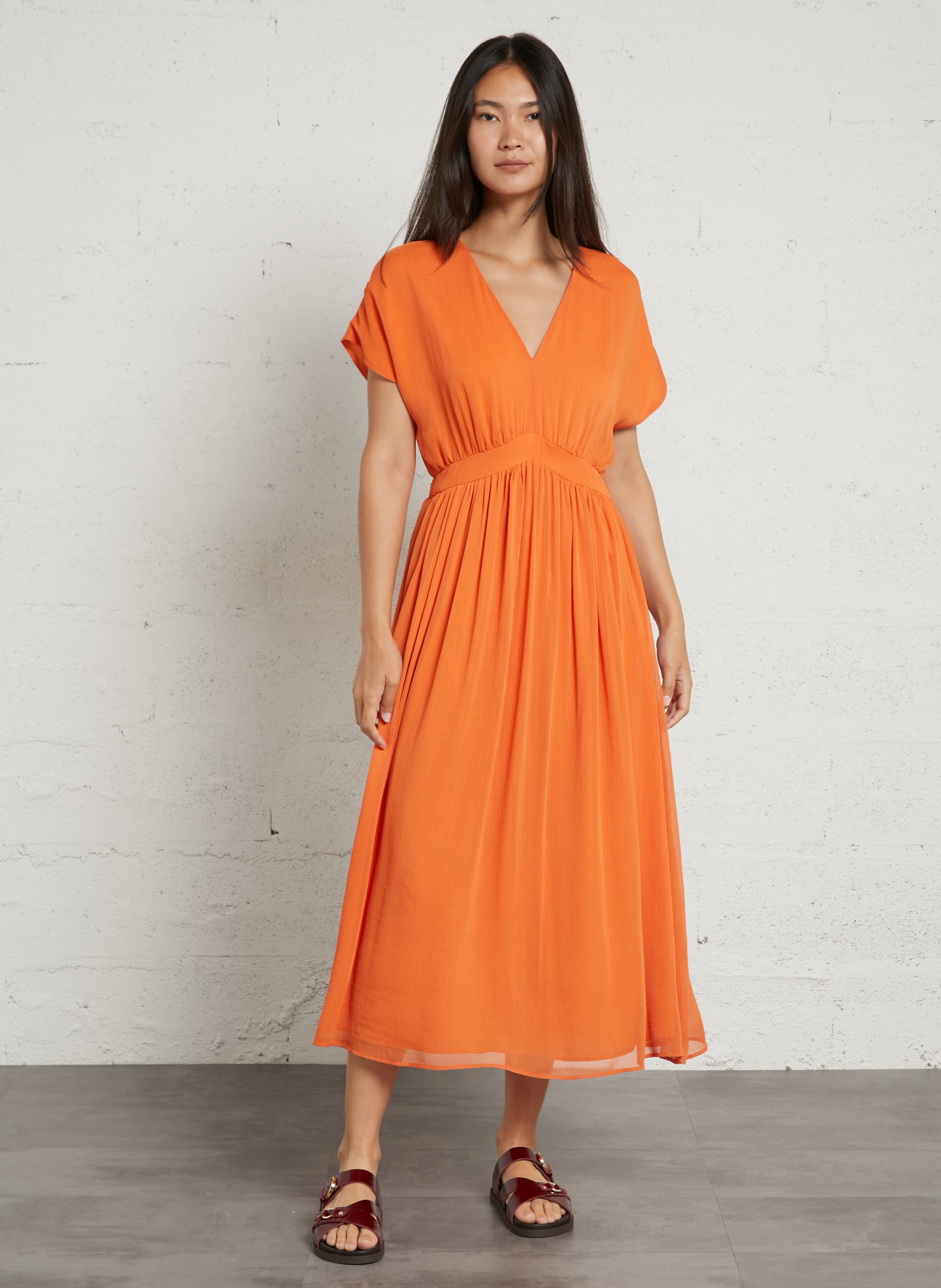 Halflange jurk met V-hals SUD EXPRESS Oranje