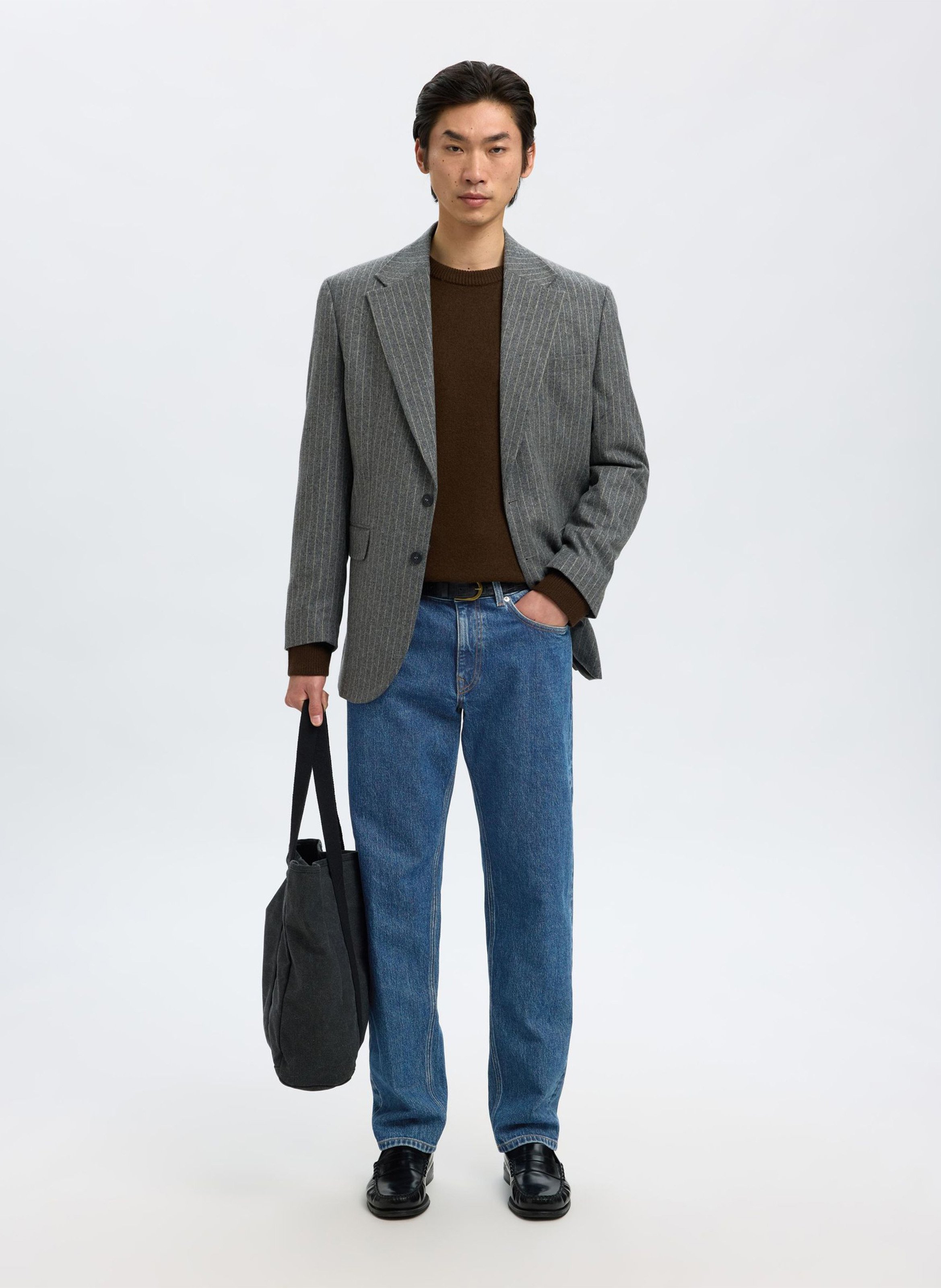 Straight-leg organic cotton-blend jeans SELECTED Blue
