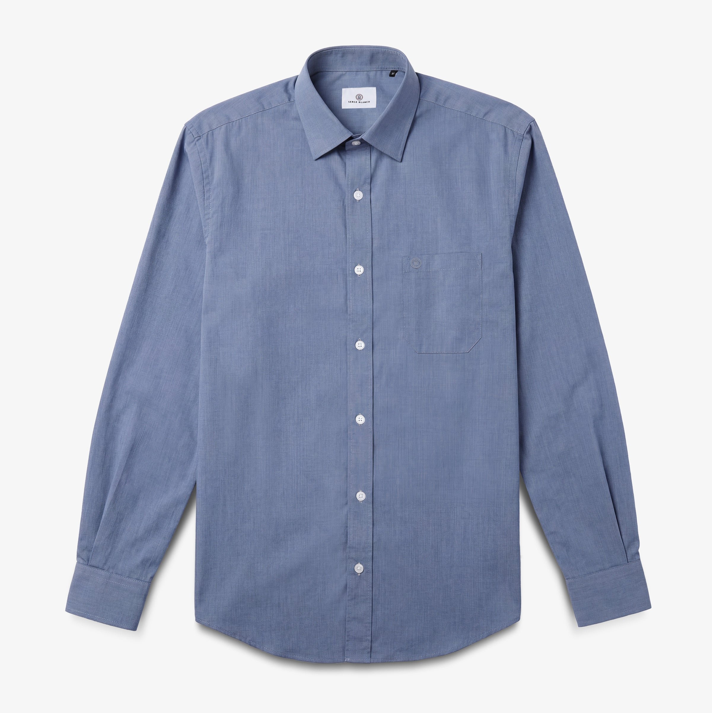 Chemise manches longues en coton bleue avec poche poitrine SERGE BLANCO Bleu
