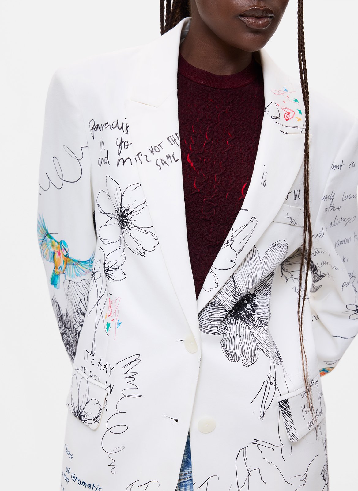 Veste col tailleur en coton mélangé DESIGUAL Blanc