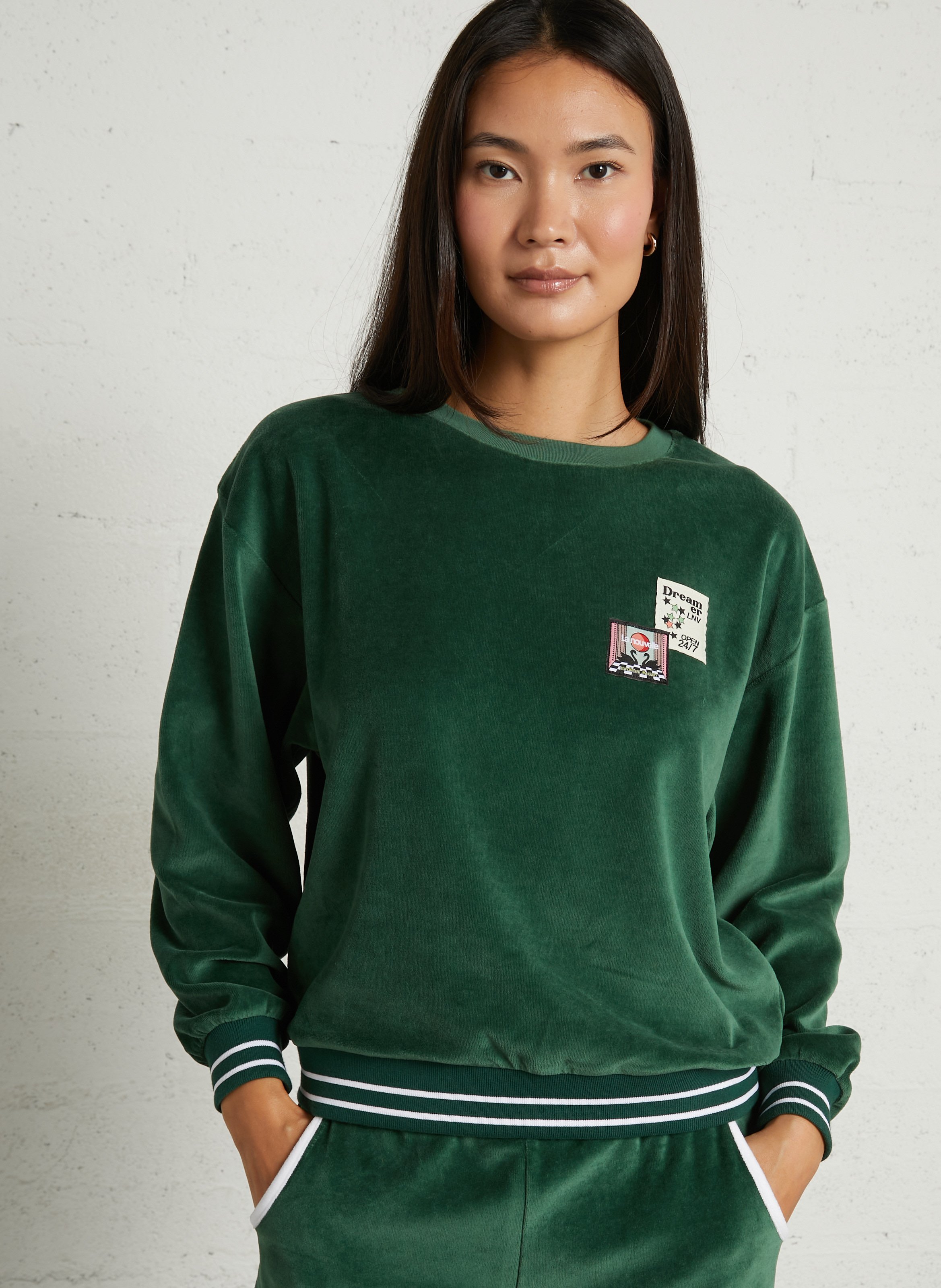 Straight cotton terry sweatshirt LA NOUVELLE Green
