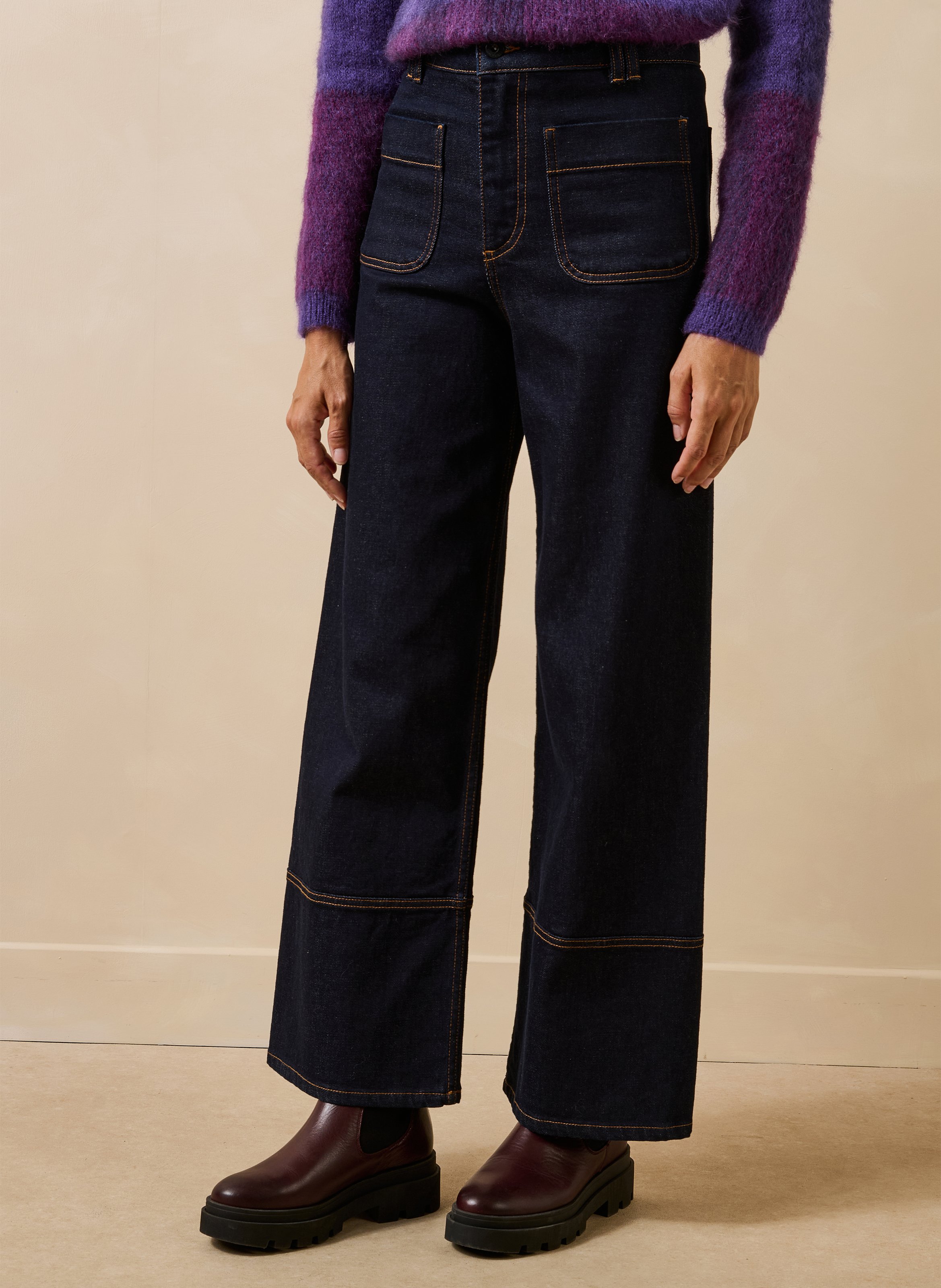 Raw wide-leg jeans with cuffs LA FEE MARABOUTEE Blue