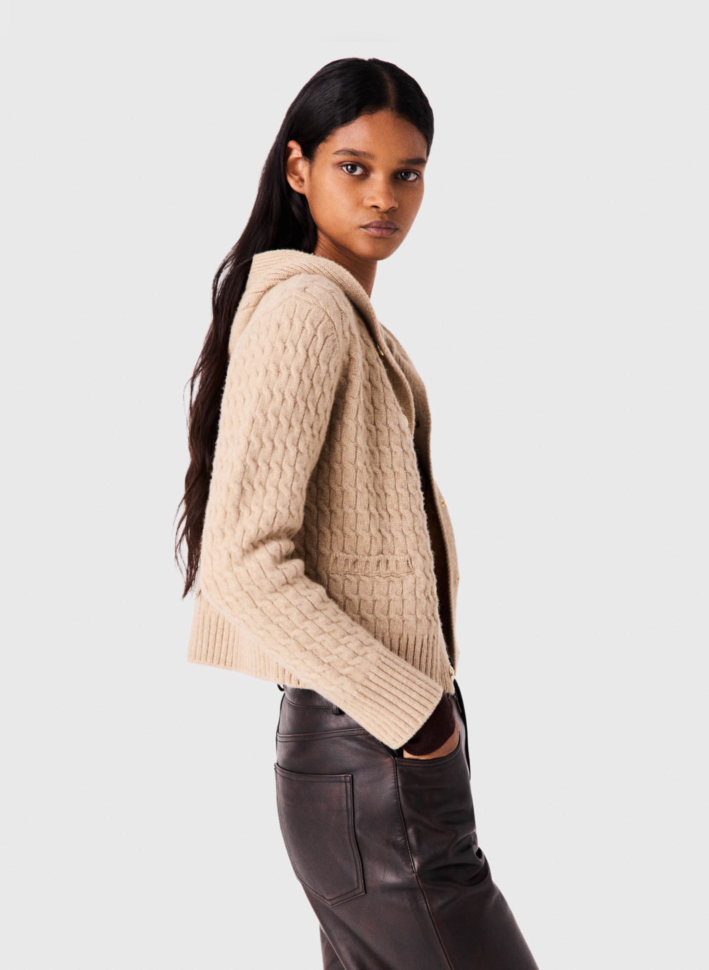 Wool hooded cardigan MAJE Beige