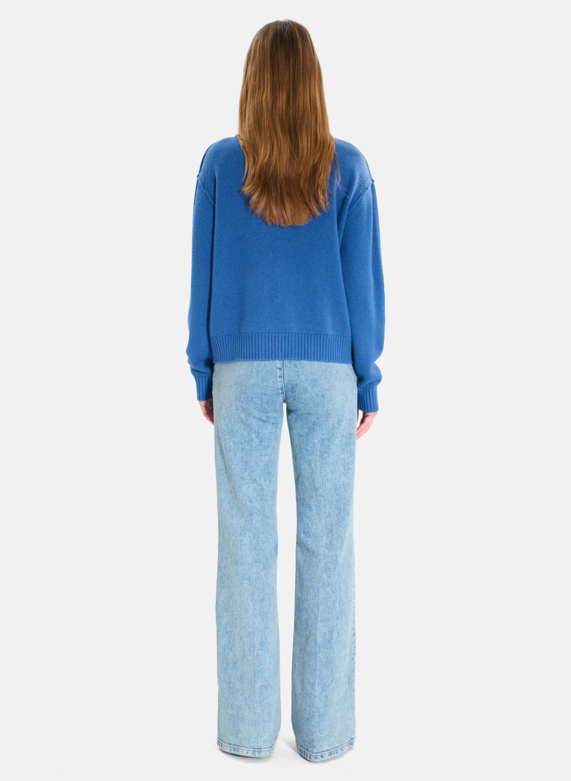 Gerade geschnittene Strickjacke aus Wolle mit Knöpfen ZAPA Blau