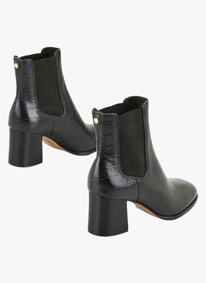 Black Embossed crocodile heeled ankle boots