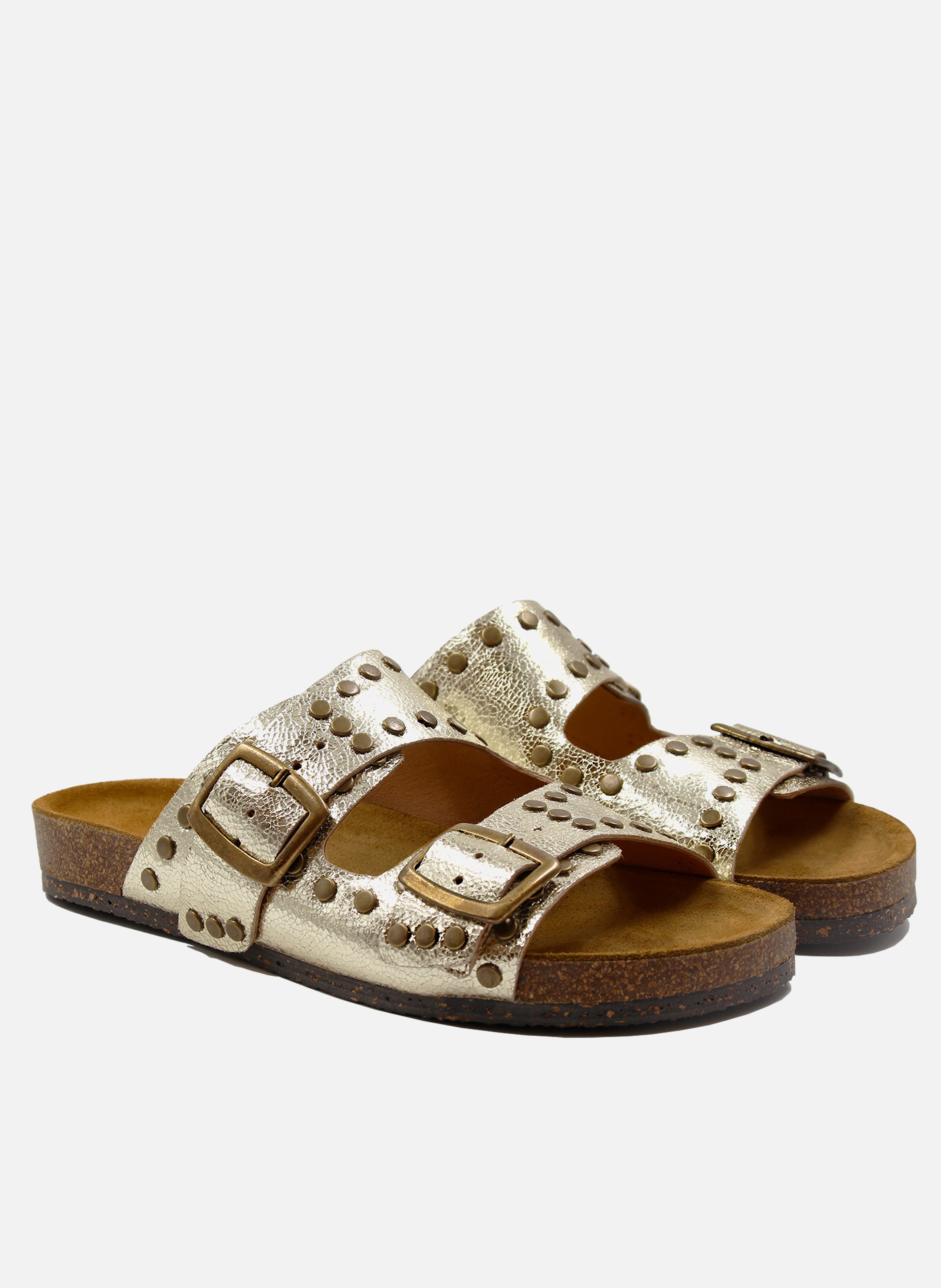 Metallic leather cork Mules with studs JULES & JENN Golden