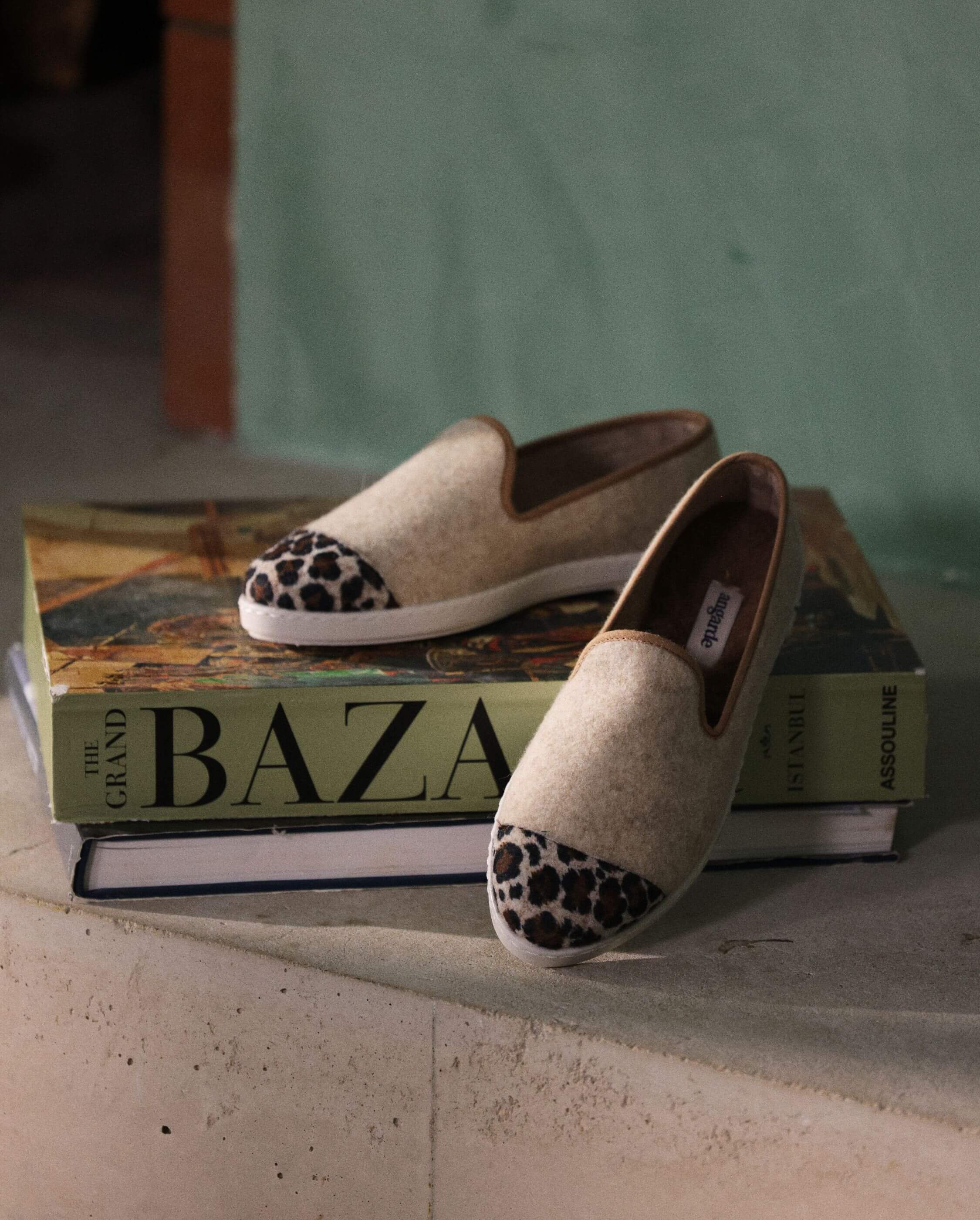 Women's wool slipper, beige leopard ANGARDE Beige