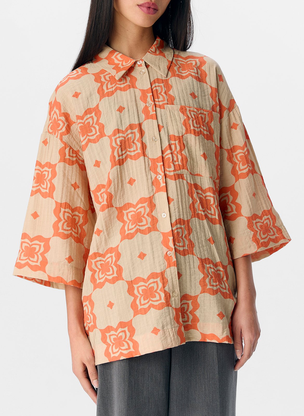 Oversized printed shirt OBJECT Beige