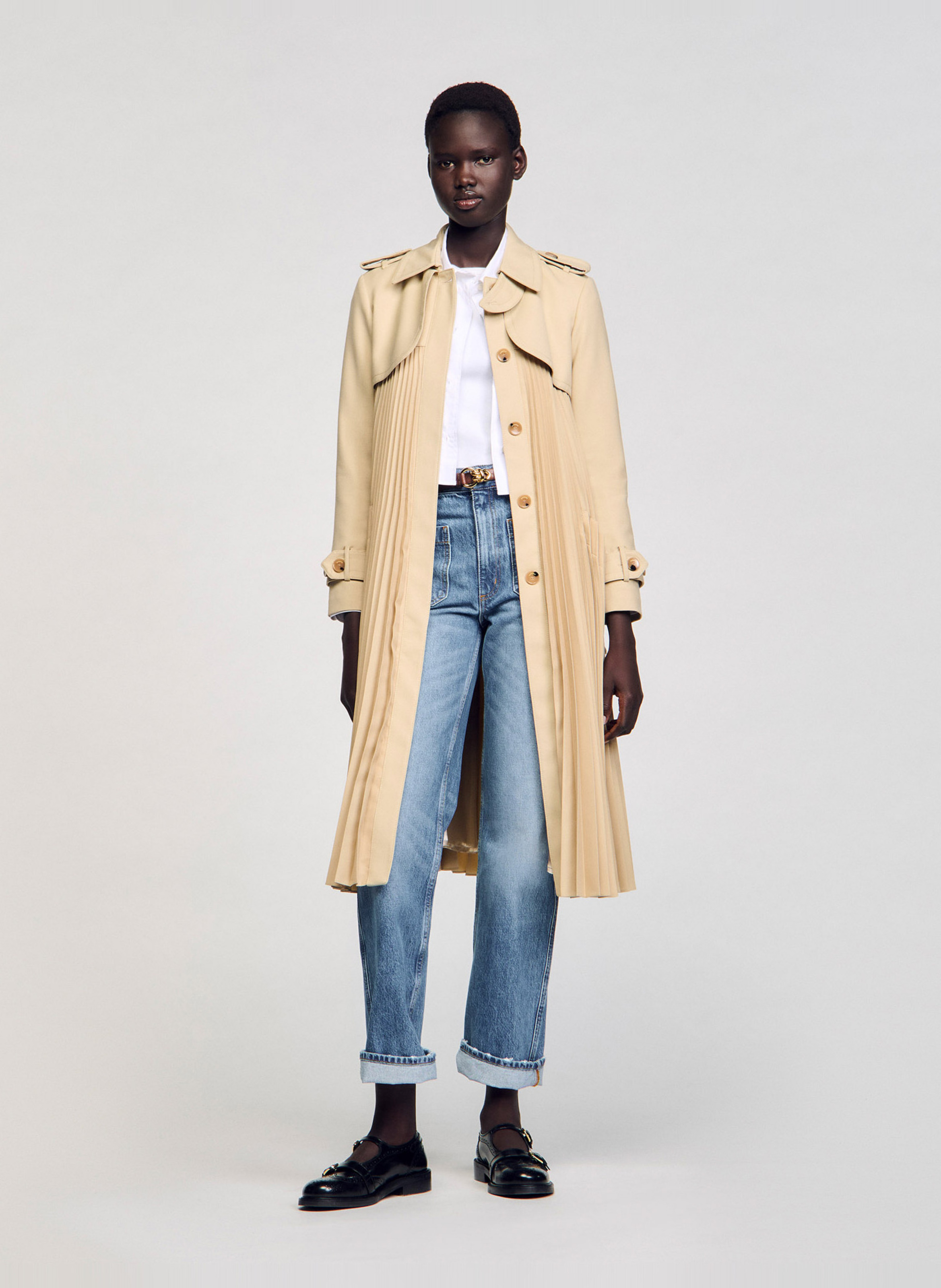 Trench midi plissé SANDRO Beige