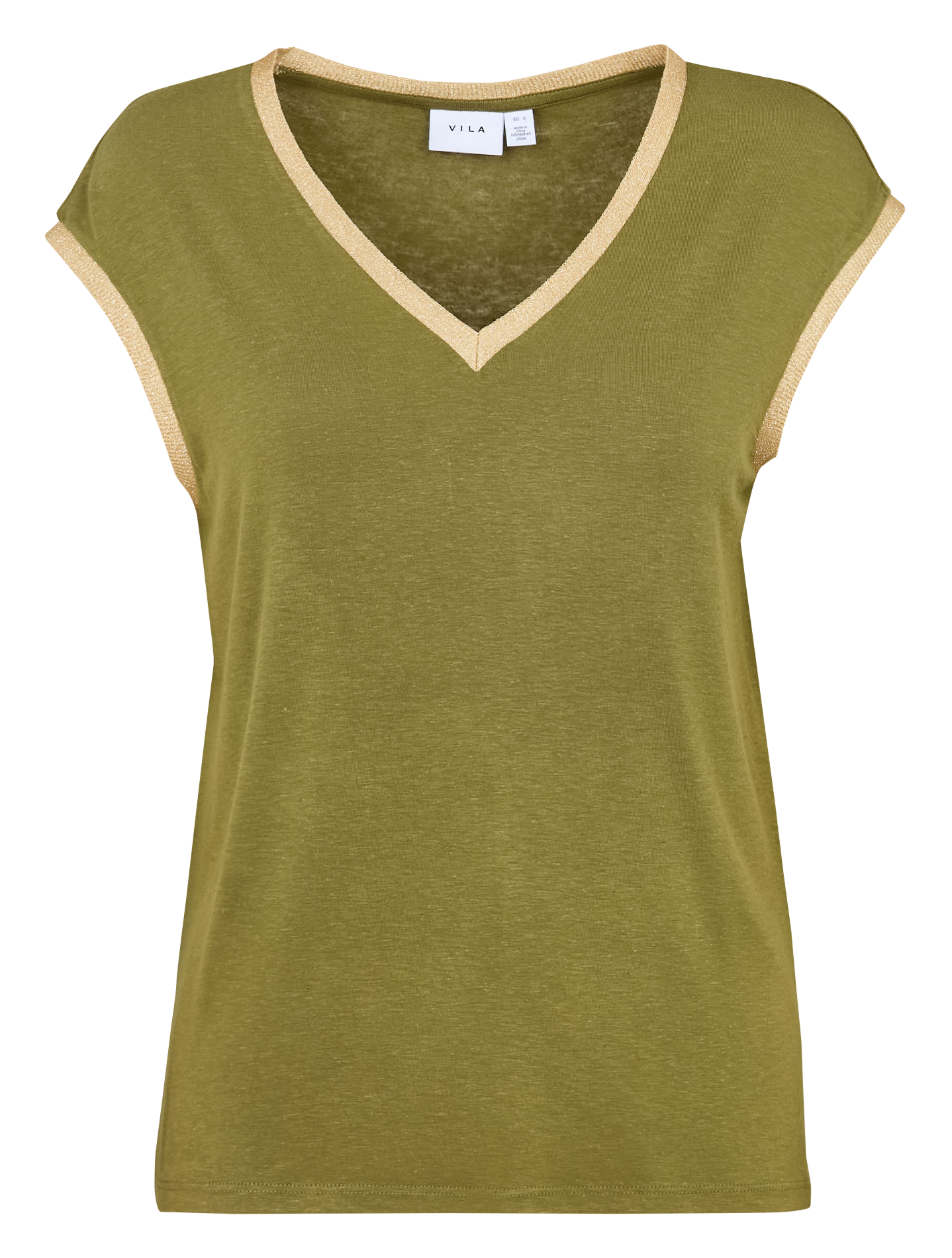 Tee-shirt col v uni à liserés pailletés  Capulet olive