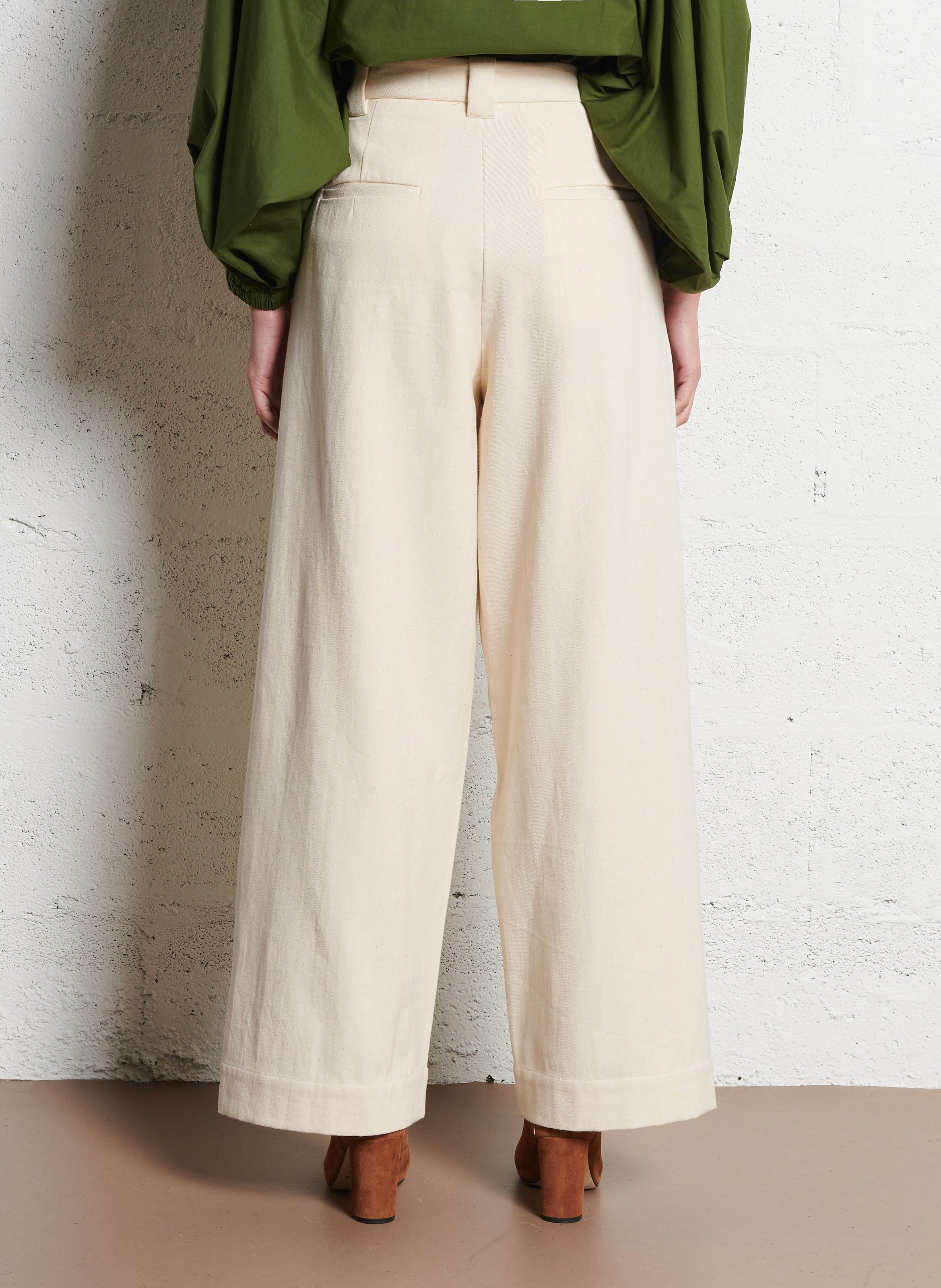 Pantalon large à pinces taille haute V DE VINSTER Beige