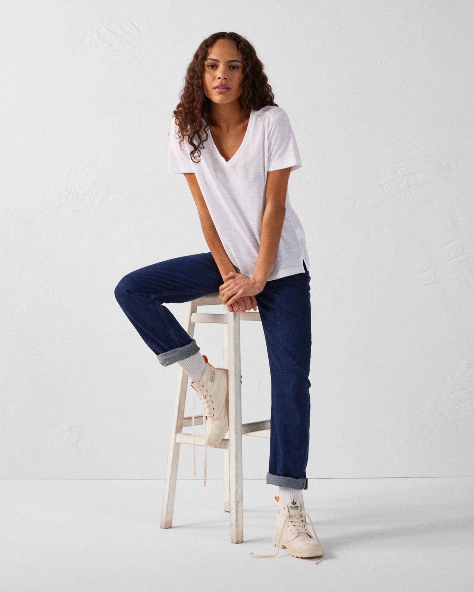 Women's V-neck cotton T-shirt Sonia JOTT White