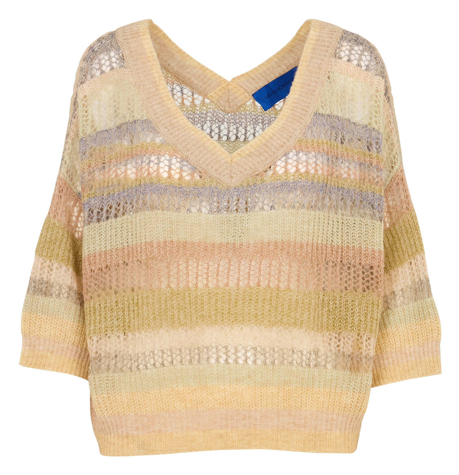Pull rayé ample en maille ajourée MES DEMOISELLES Beige