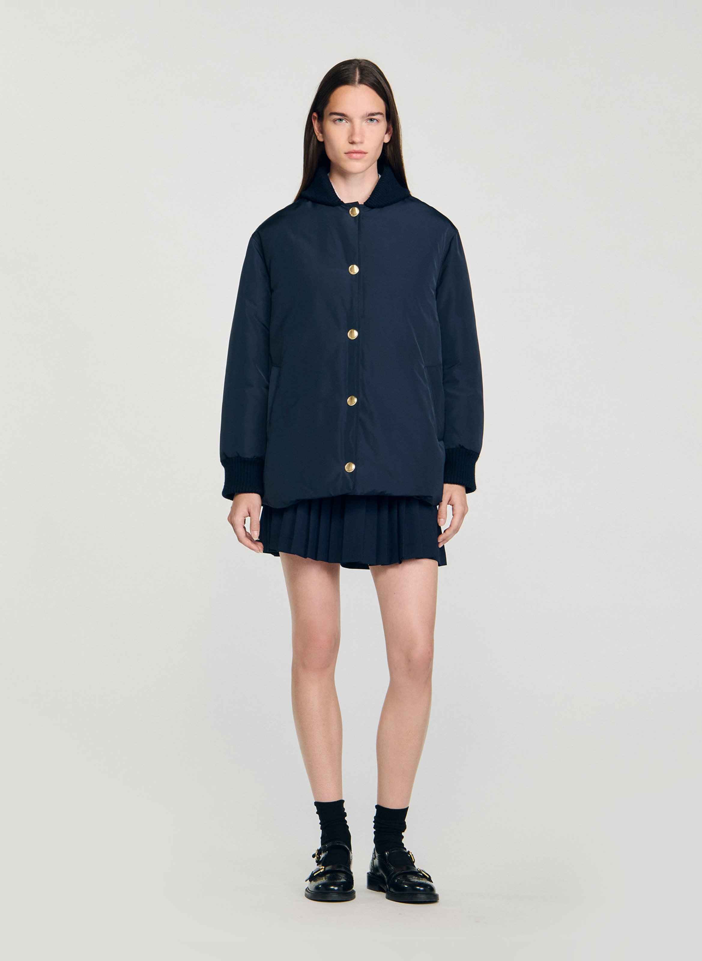 Veste droite col teddy  SANDRO Bleu