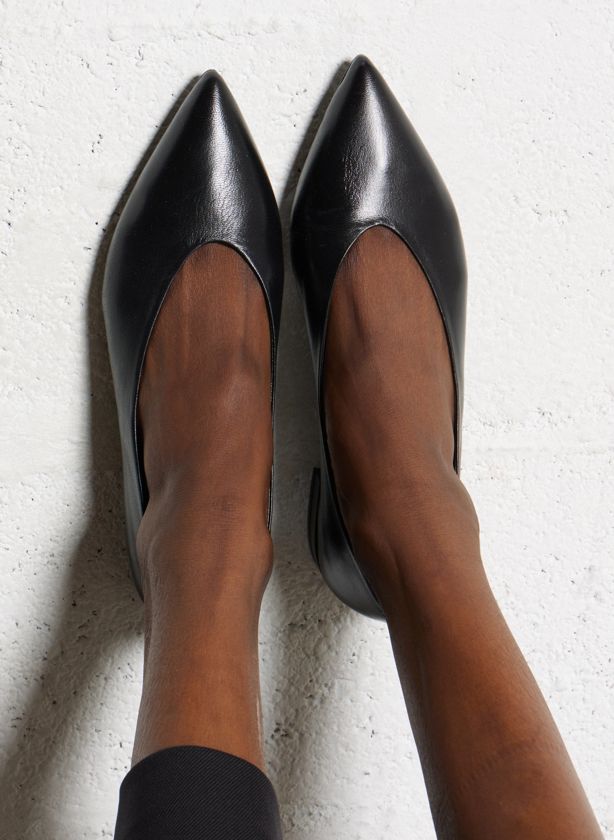 Pointed flat leather ballerina shoes BOCAGE Black