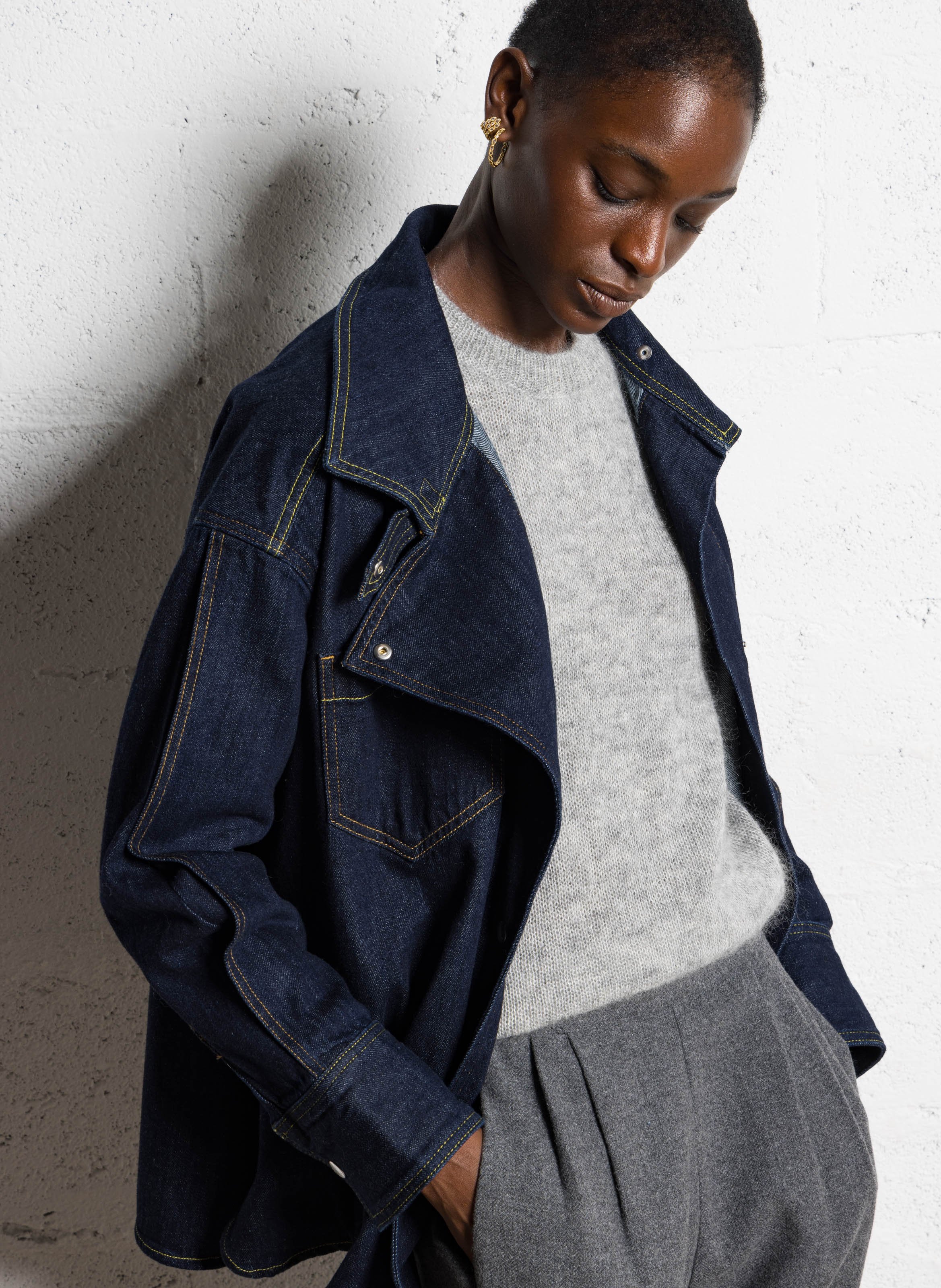 Veste en jean oversize en coton MARGAUX LONNBERG Bleu