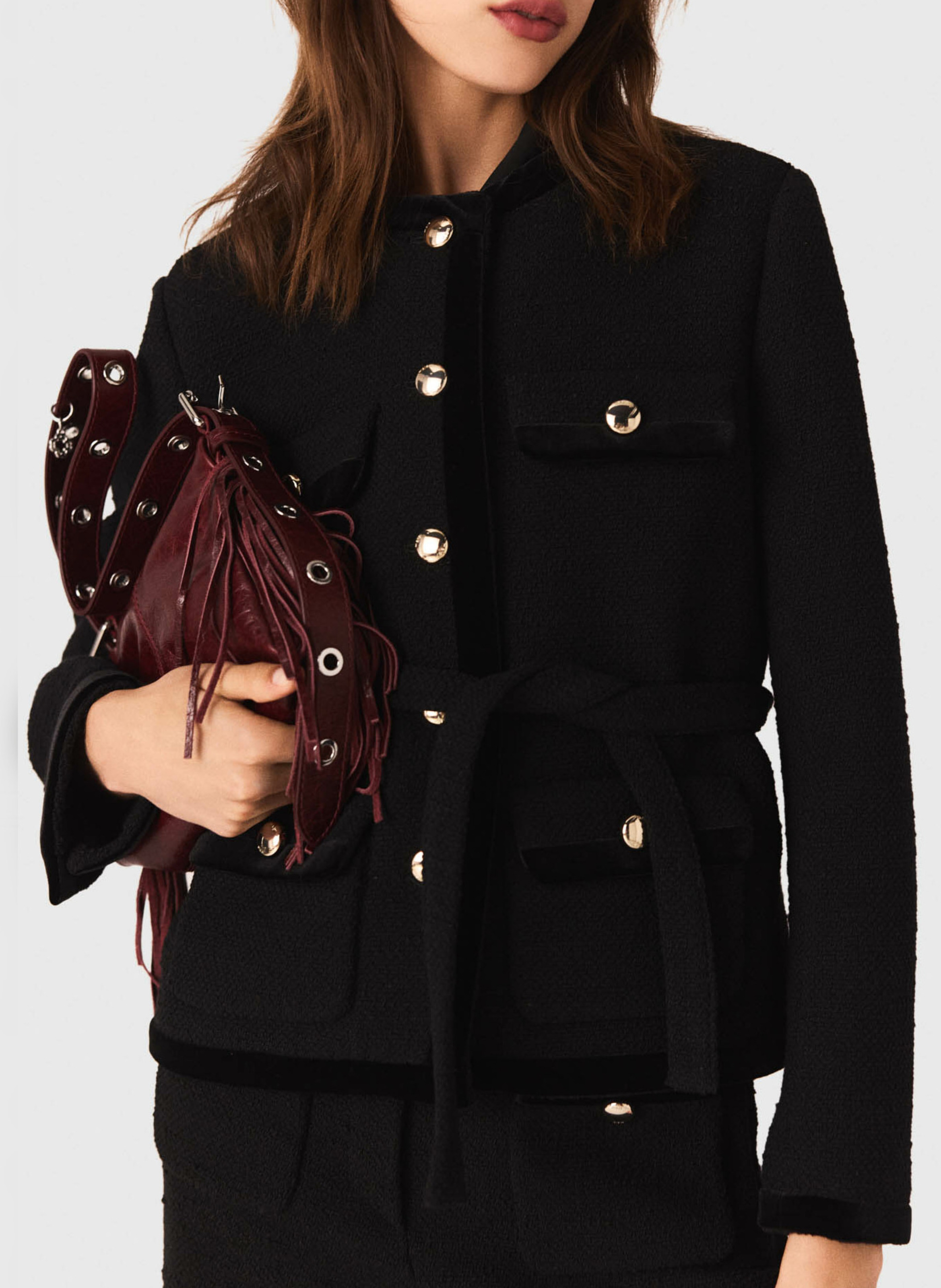 Veste tailleur ceinturée à boutons MAJE Noir