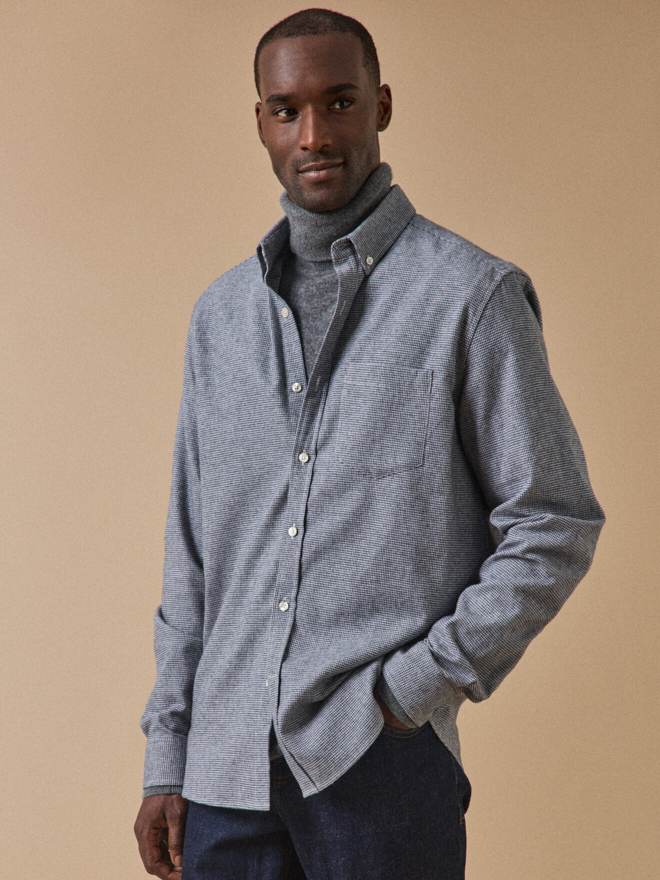 Contemporary cut pied-de-poule flannel shirt CYRILLUS Grey