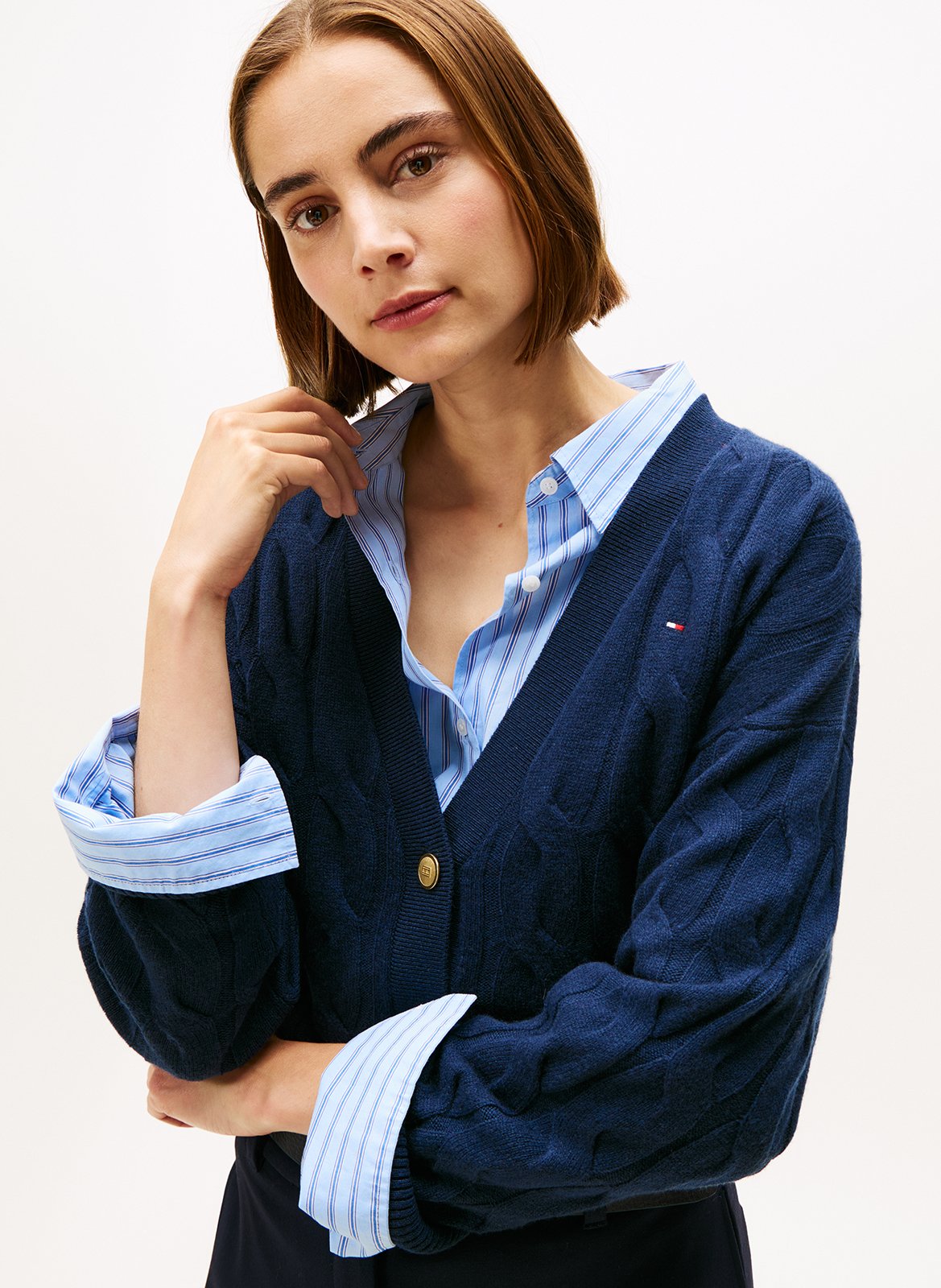 Cardigan col V droit en laine TOMMY HILFIGER Bleu