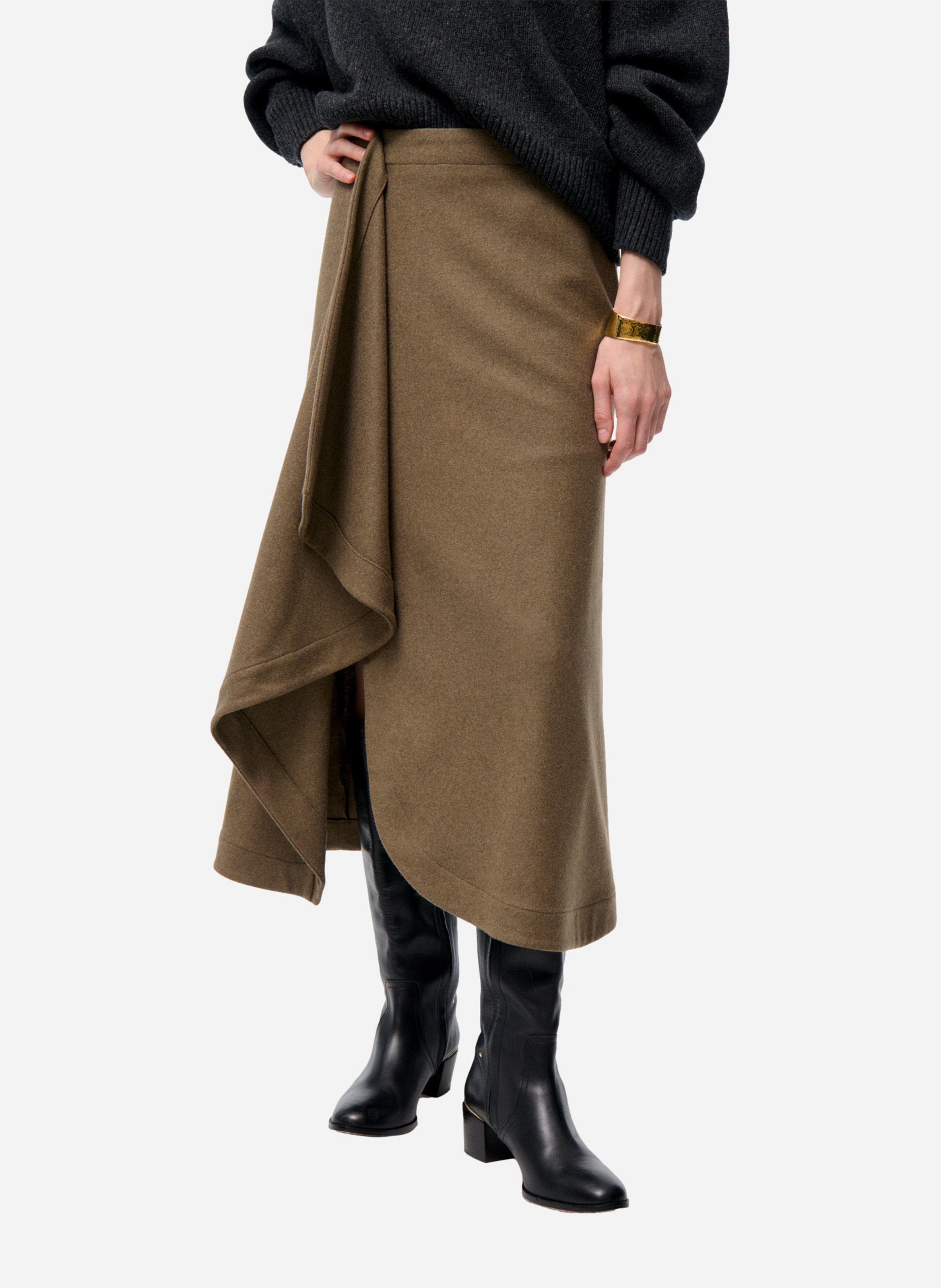 Jupe midi en laine mélangée VANESSA BRUNO Vert