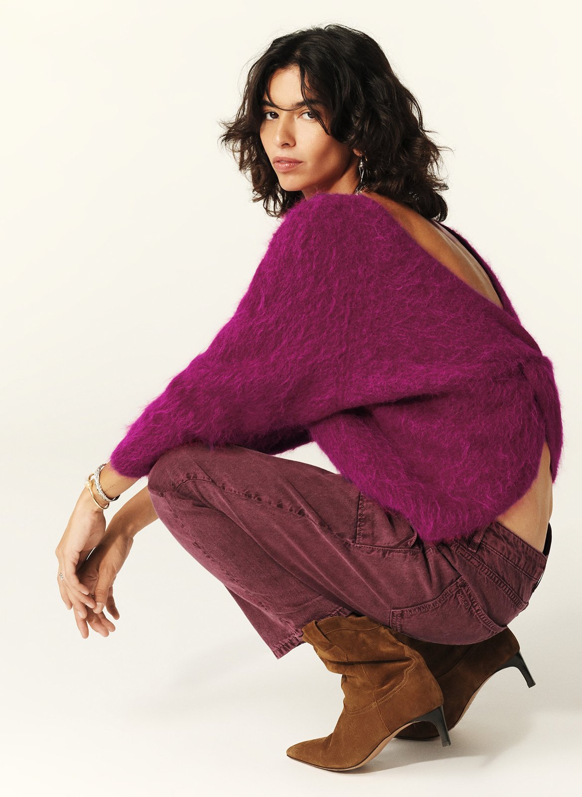 Pull col rond en alpaga mélangée BA&SH Rose