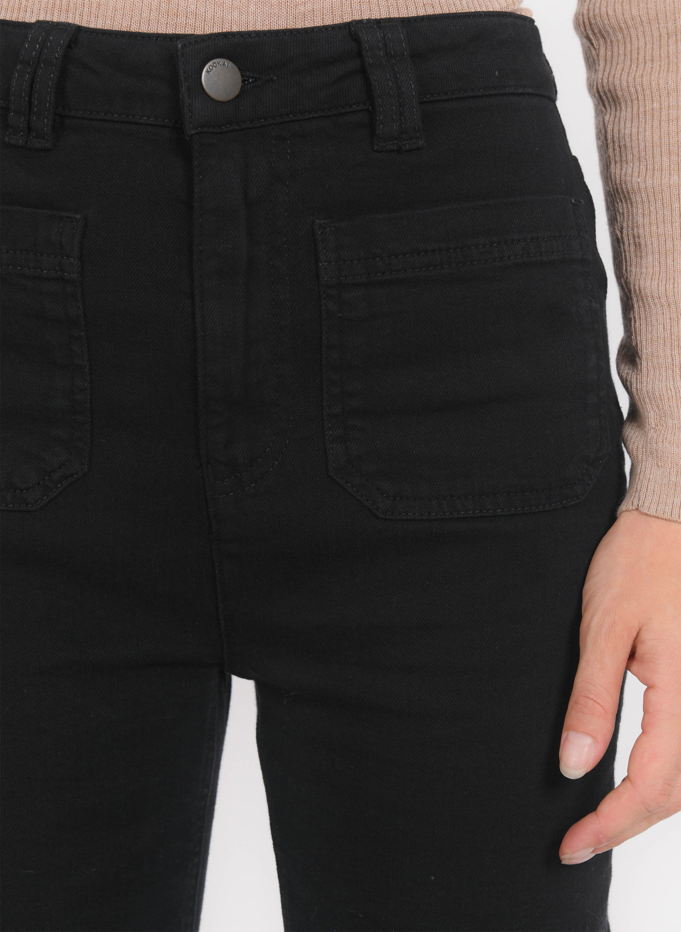 Pantalon flare uni taille haute KOOKAI Noir