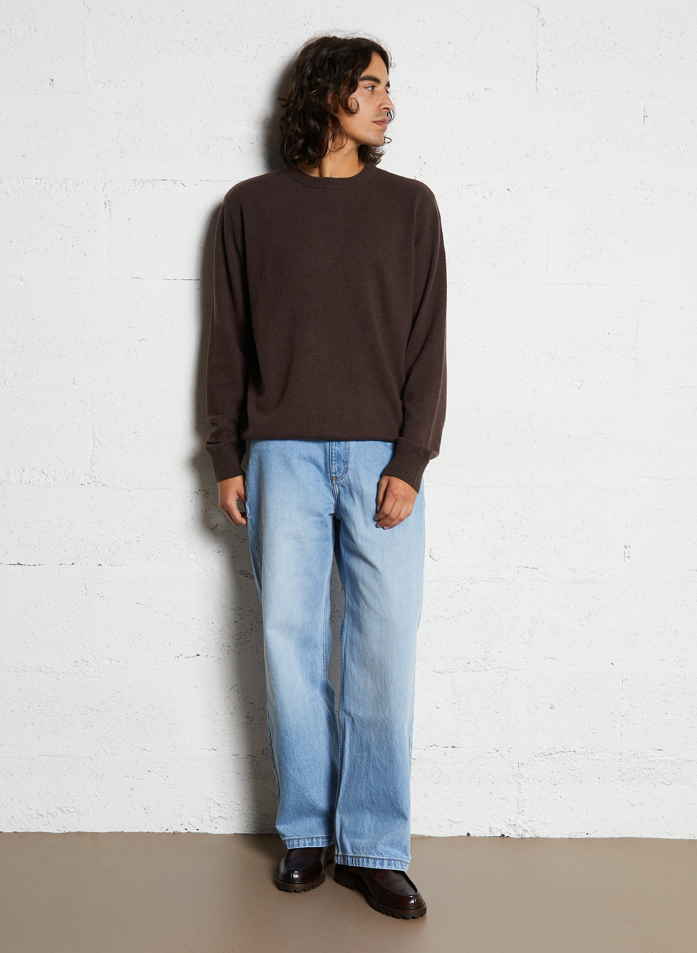 Straight-fit trui van wolmix met ronde hals MINIMUM Bruin