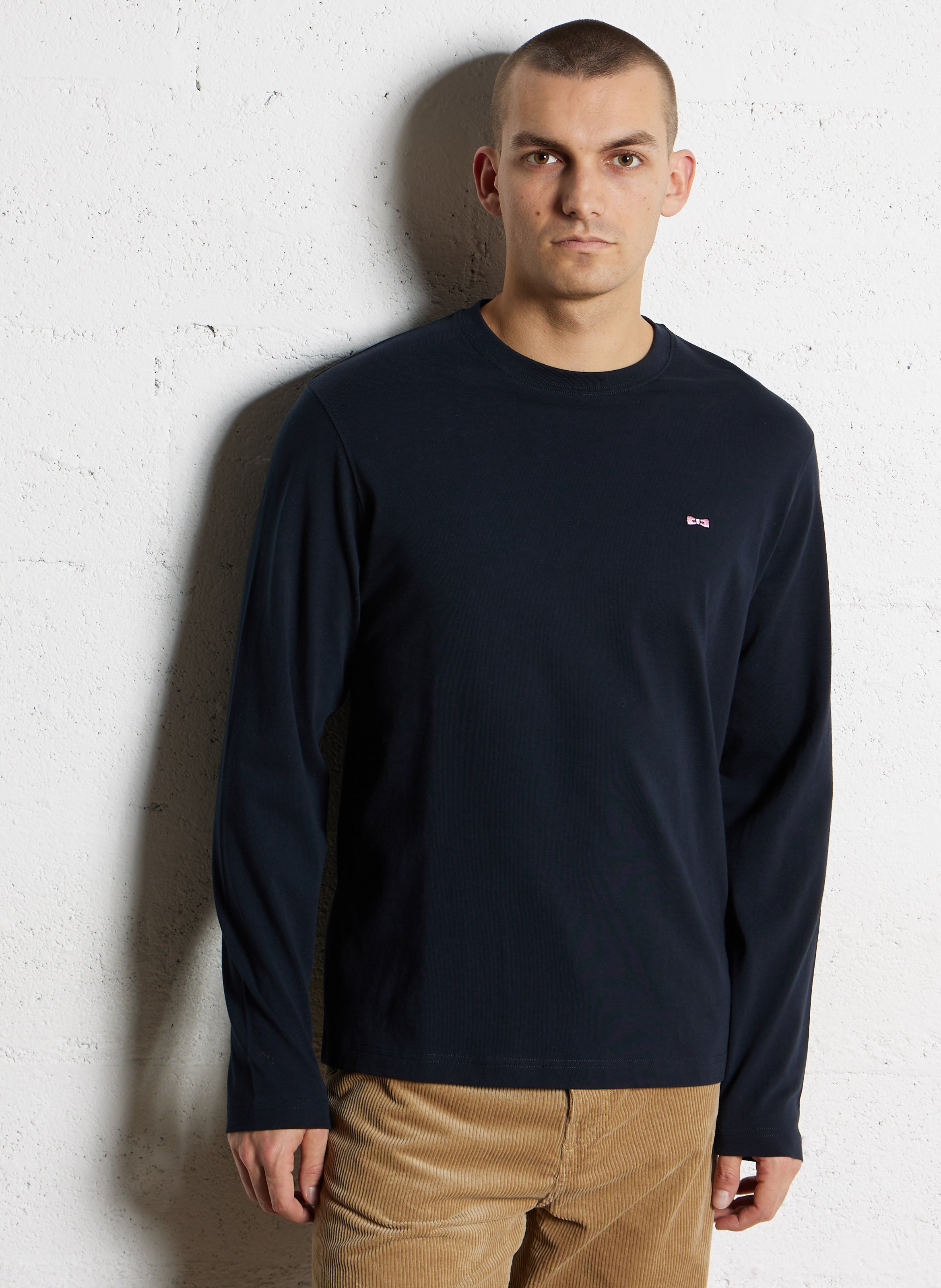 Tee-shirt droit col rond brodé en coton EDEN PARK Bleu