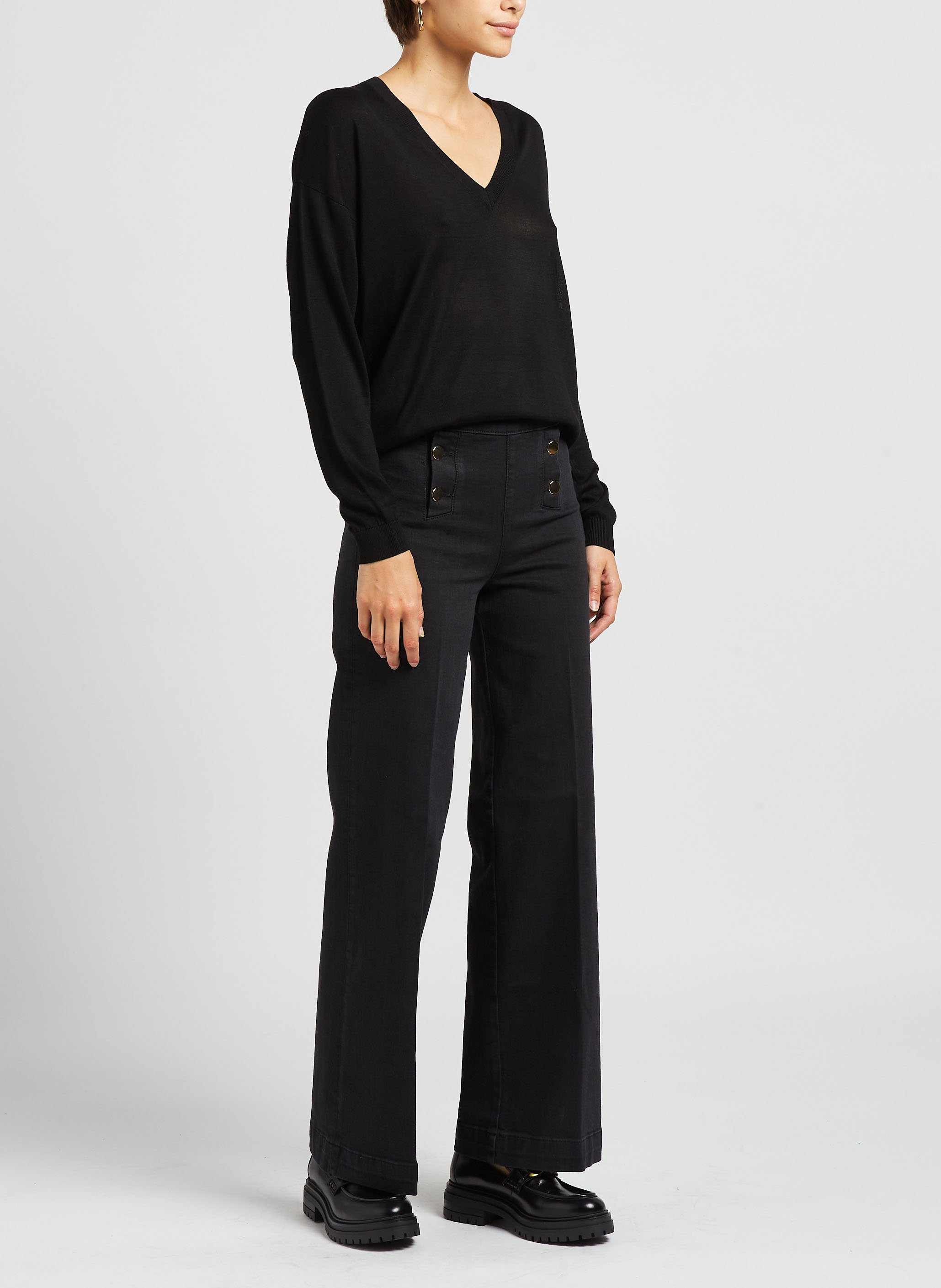 Weite High Waist Jeans aus Baumwoll-Mix MAISON 123 Schwarz