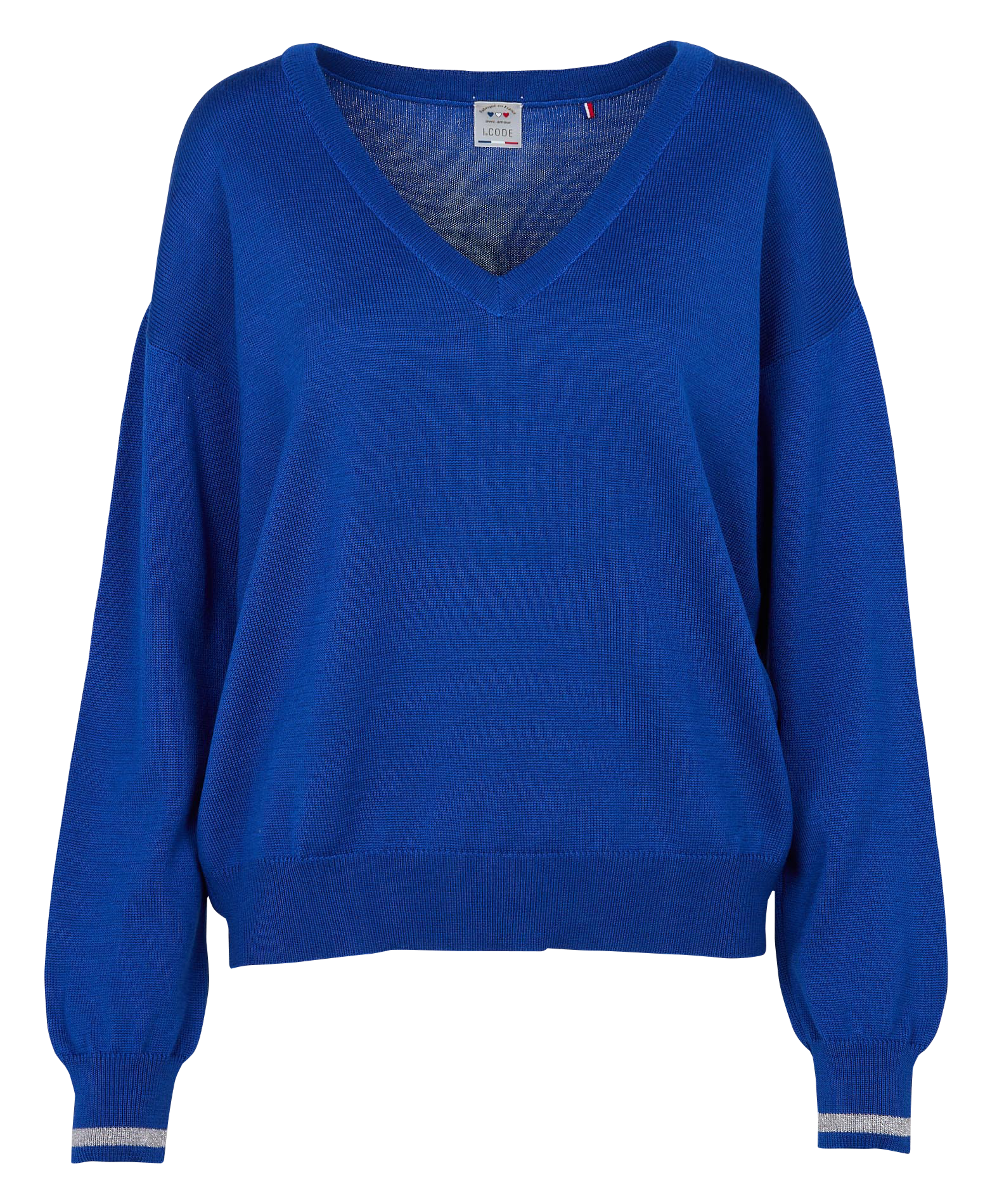 Pull droit col V en laine I CODE Bleu